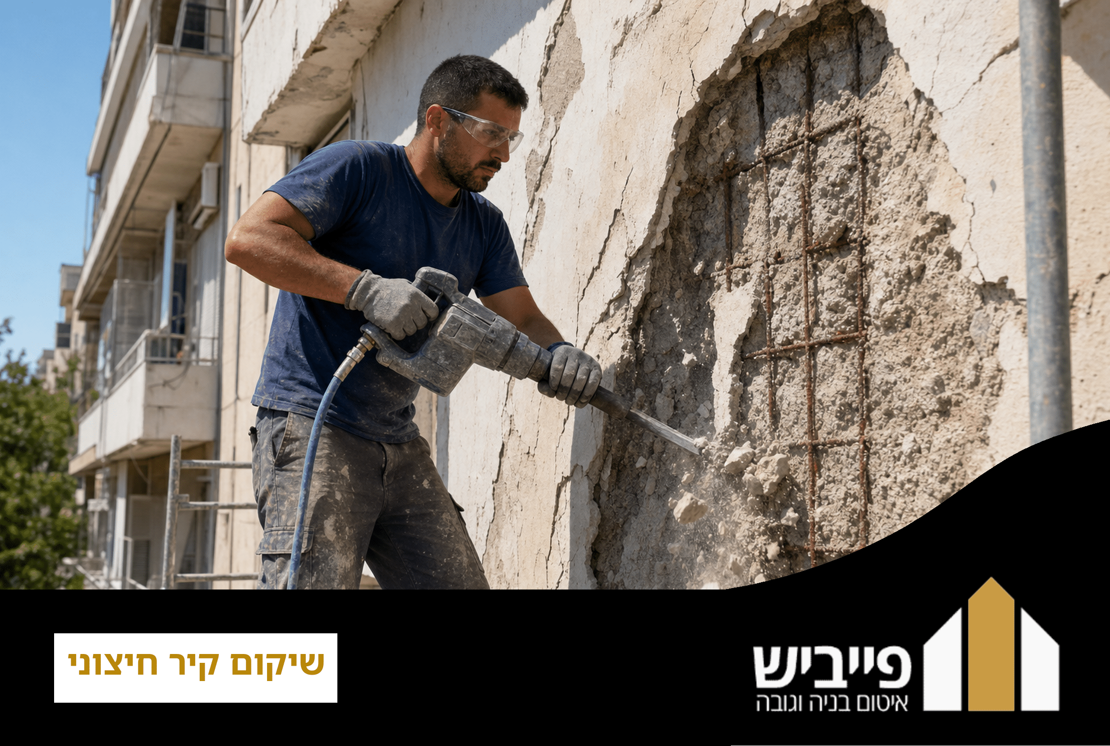 שיקום קיר חיצוני מקצועי עם איטום וטיח חדש על