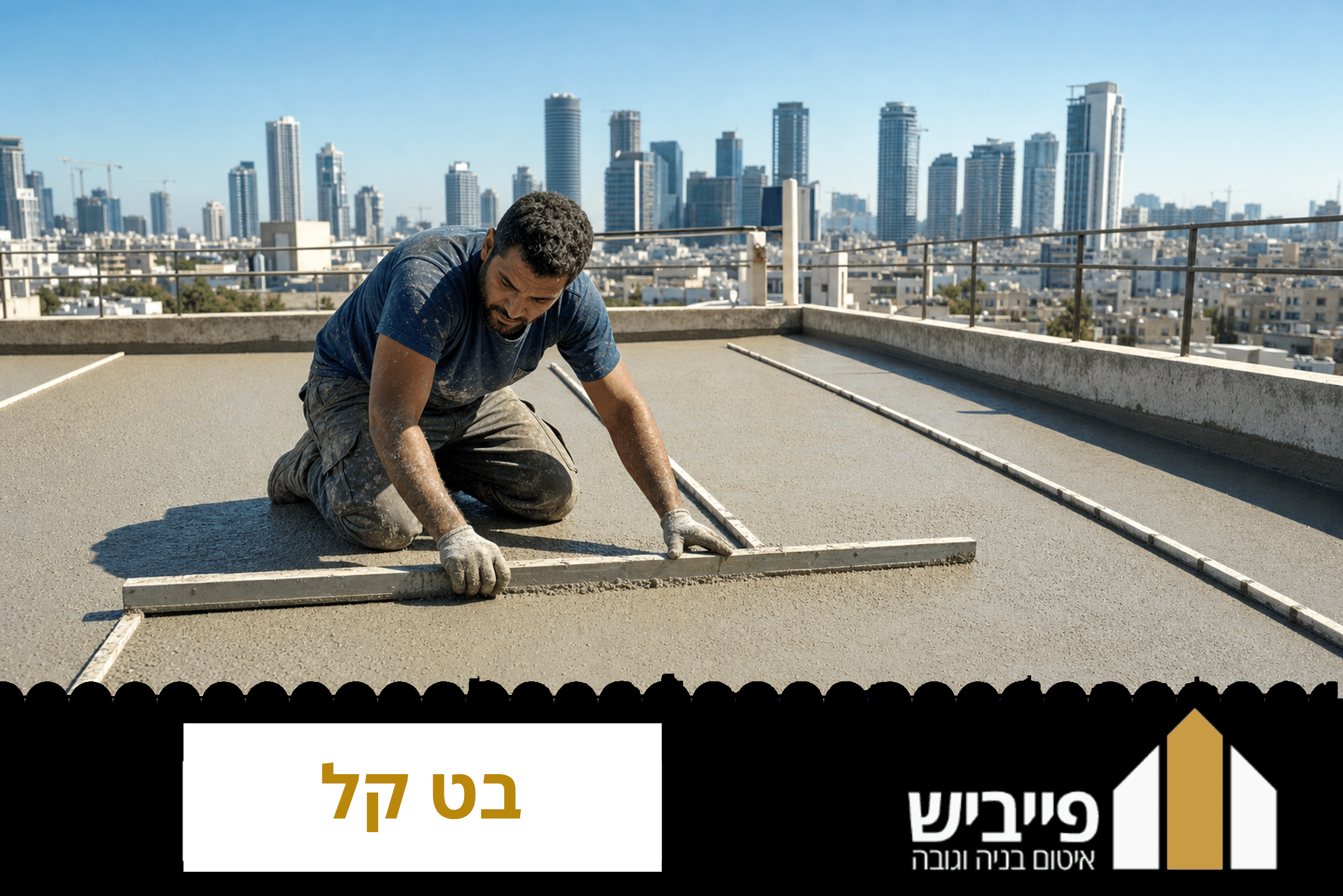 יציקת בט קל על גג שטוח ליצירת שיפוע לניקוז מים ומניעת נזילות