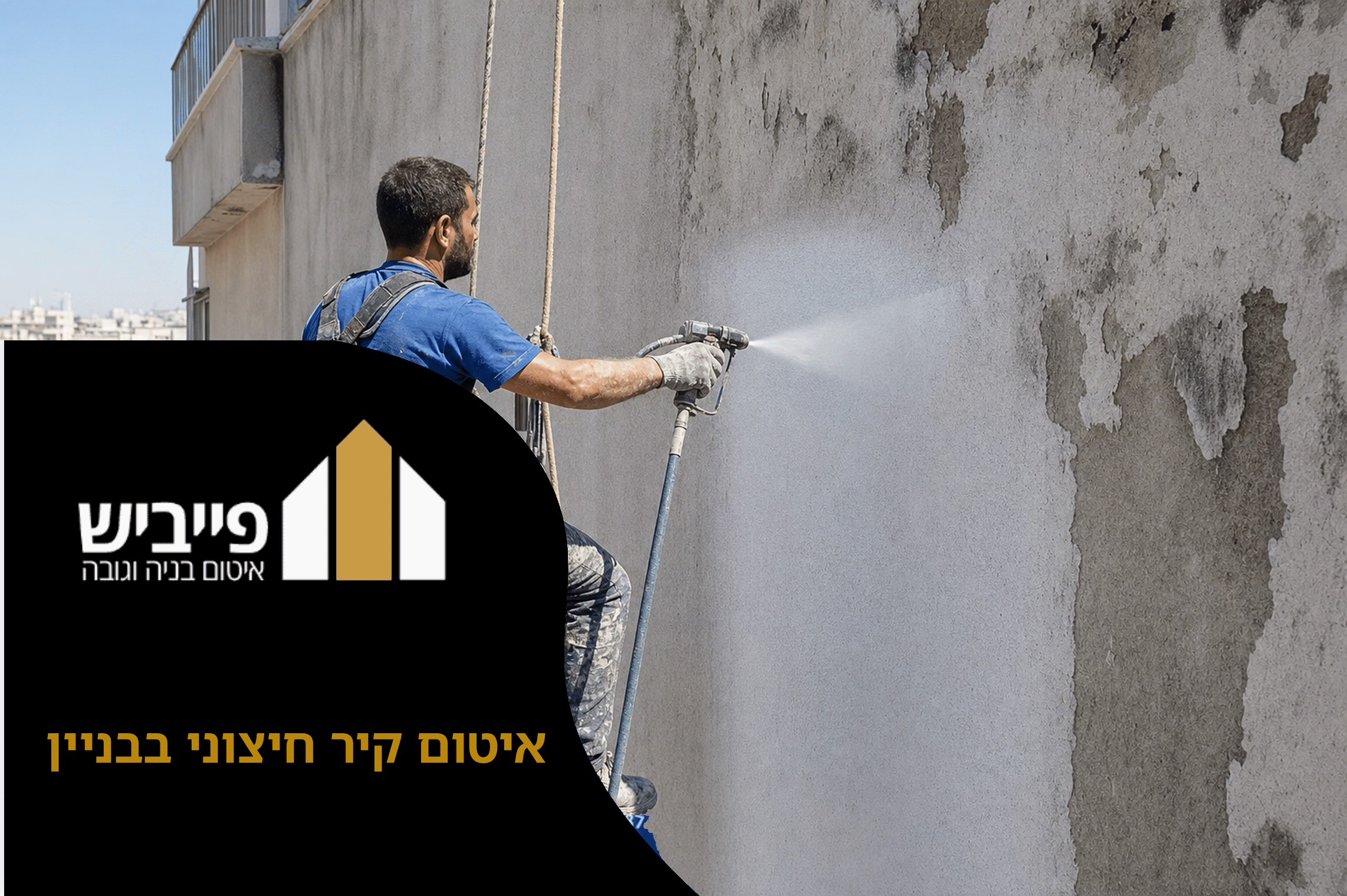 קיר חיצוני של בניין לאחר איטום מקצועי בהתזת פוליאוריטן, נראה אחיד וללא כתמי רטיבות