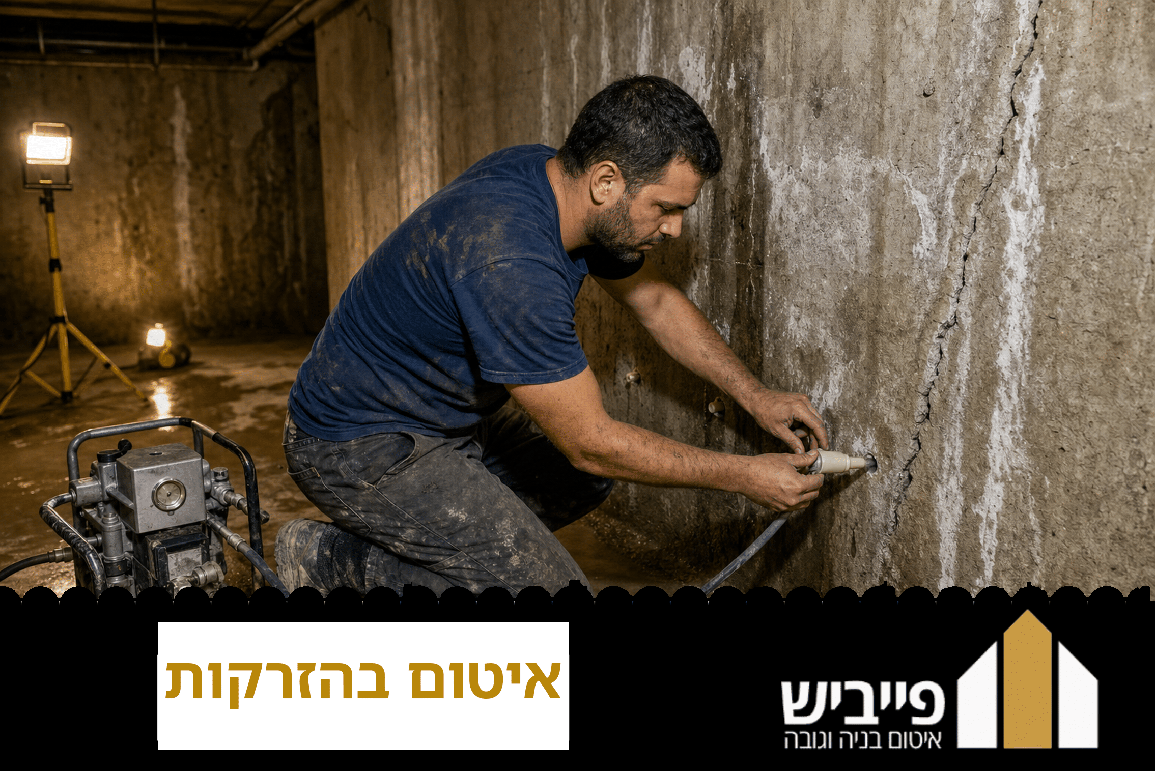 קבלן מבצע איטום בהזרקות בסדק מבני בקיר בטון — פייביש איטום בנייה וגובה