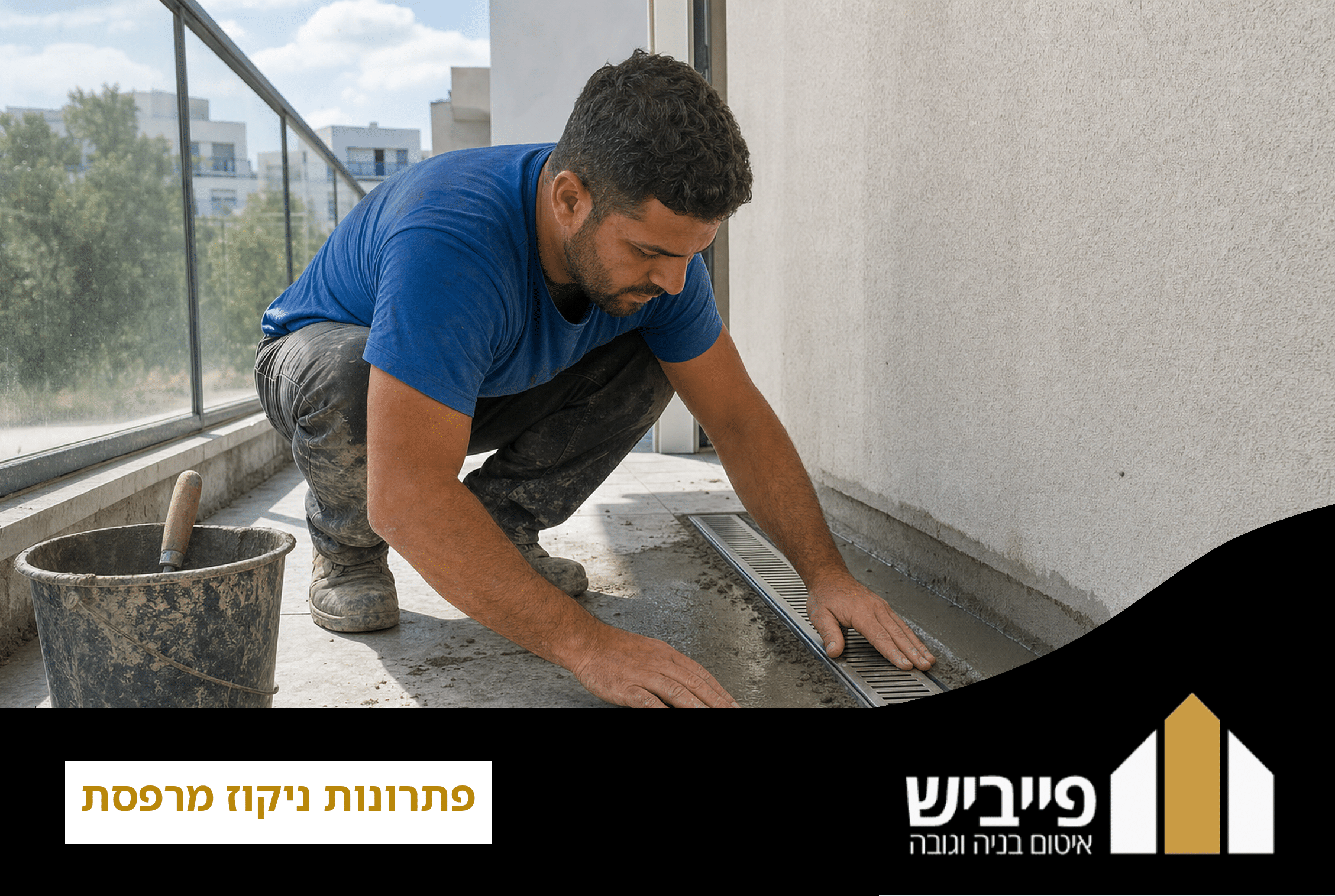 פתרונות ניקוז מרפסת עם שיפועי בטקל ותעלת ניקוז ליניארית, מבט עילי על מרפסת מרוצפת