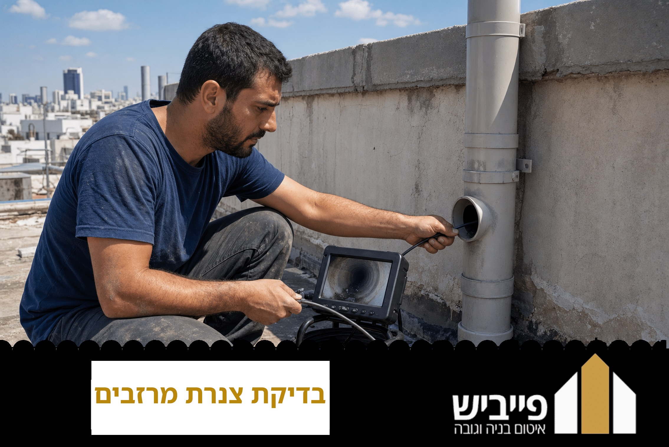 בדיקת צנרת מרזבים מקצועית עם מצלמת סיבים אופטיים בבניין מגורים — פייביש איטום וגובה