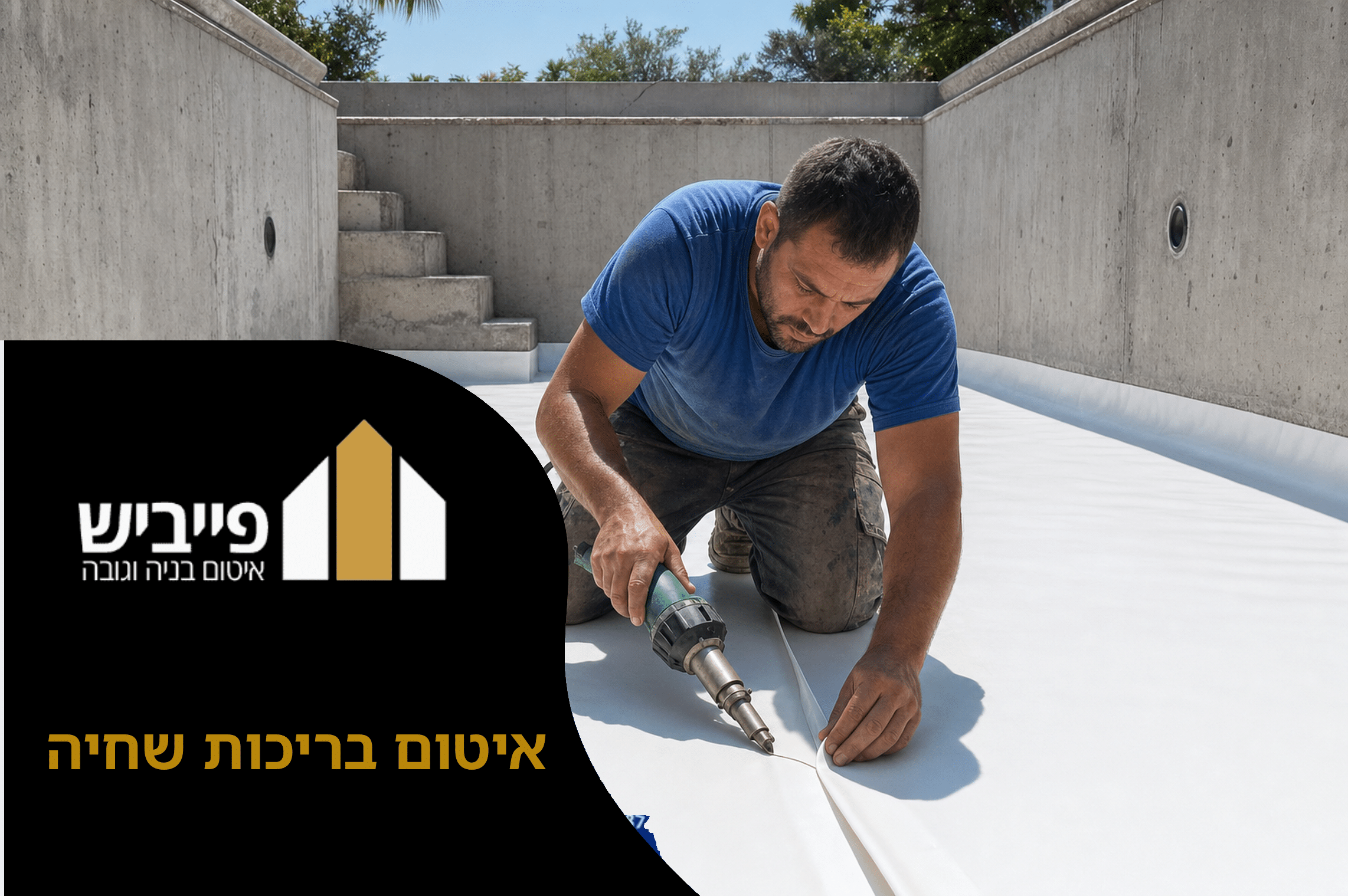 איטום בריכות שחיה בממברנת PVC עם ריתוך תפרים מקצועי על ידי פייביש איטום בנייה וגובה