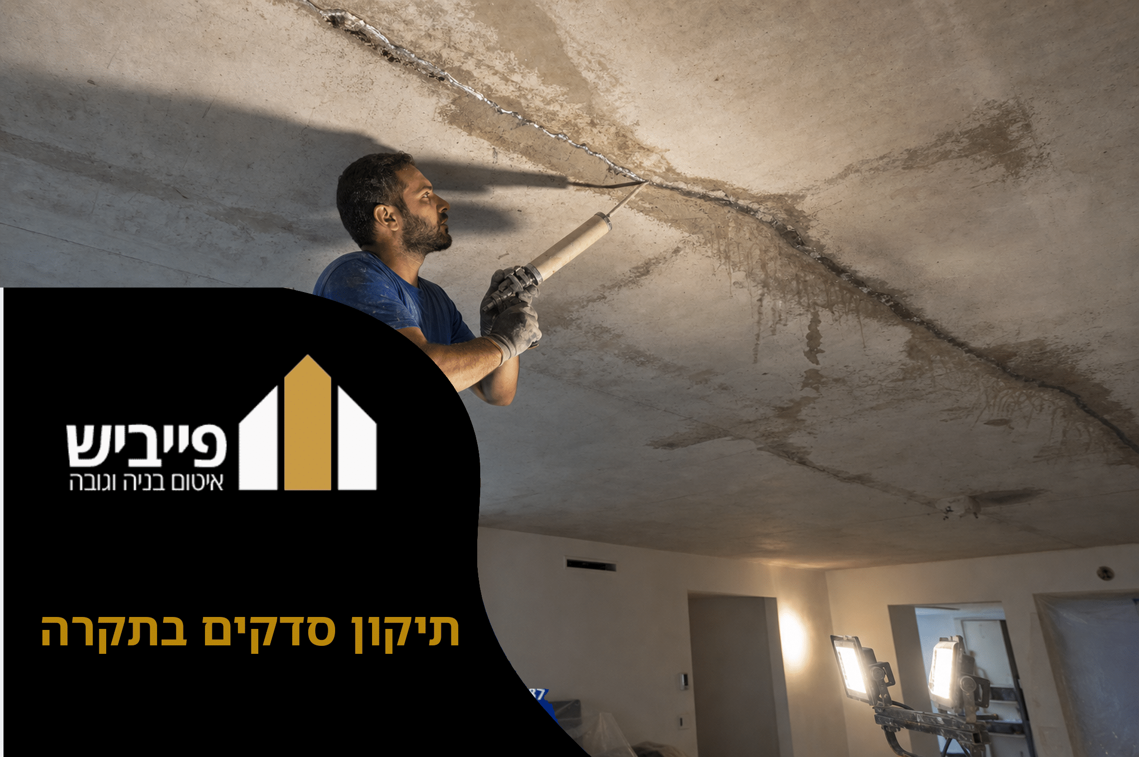 תיקון סדקים בתקרה על ידי קבלן מוסמך עם הזרקת חומר איטום לסדק עמוק בתקרת בטון