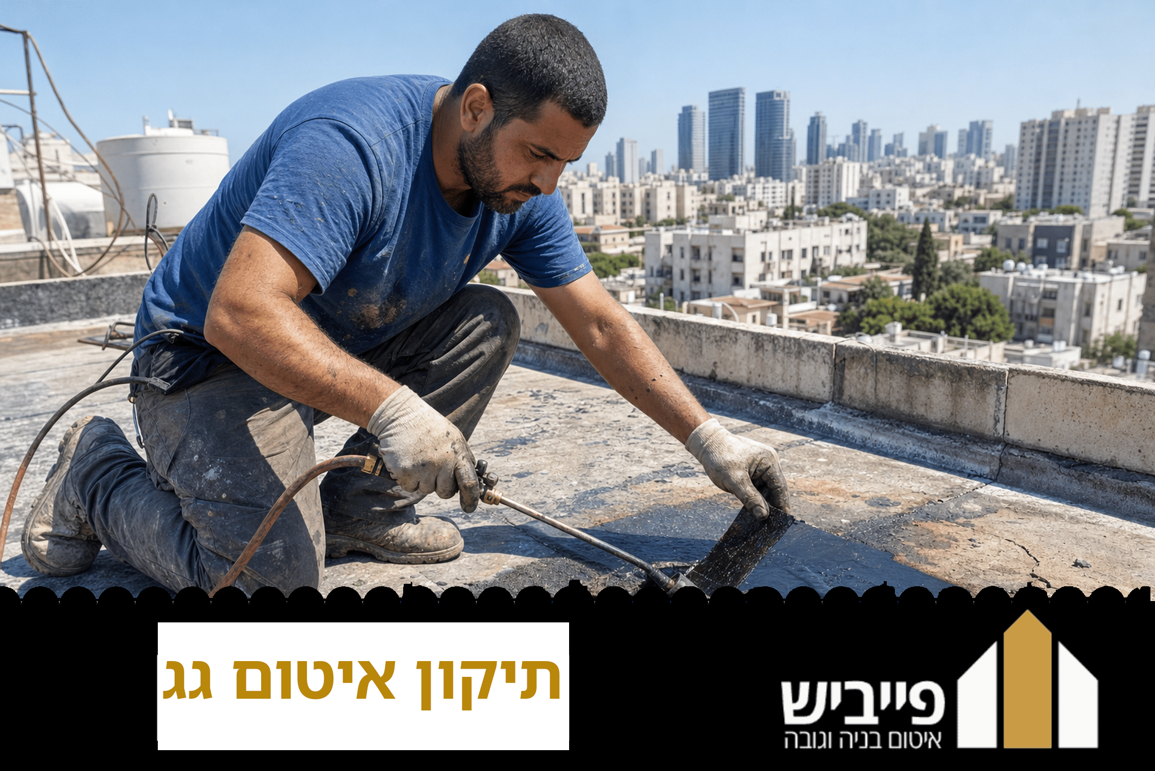 תיקון איטום גג בביצוע — קבלן מתקן יריעת איטום על גג בטון שטוח, פייביש איטום בנייה וגובה