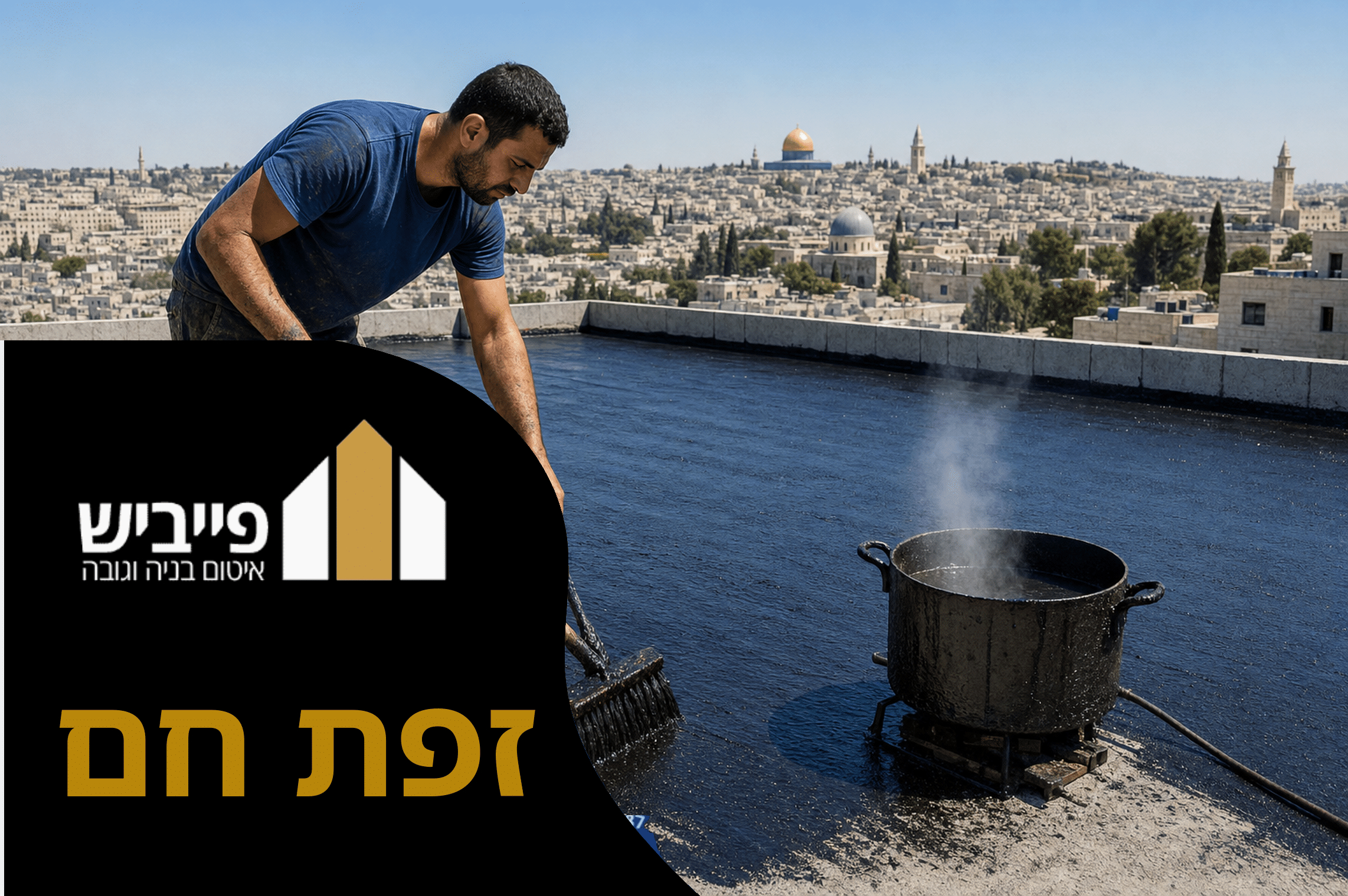מריחת זפת חם על גג שטוח בשכבה אחידה, תהליך איטום מקצועי עם קבלן מוסמך