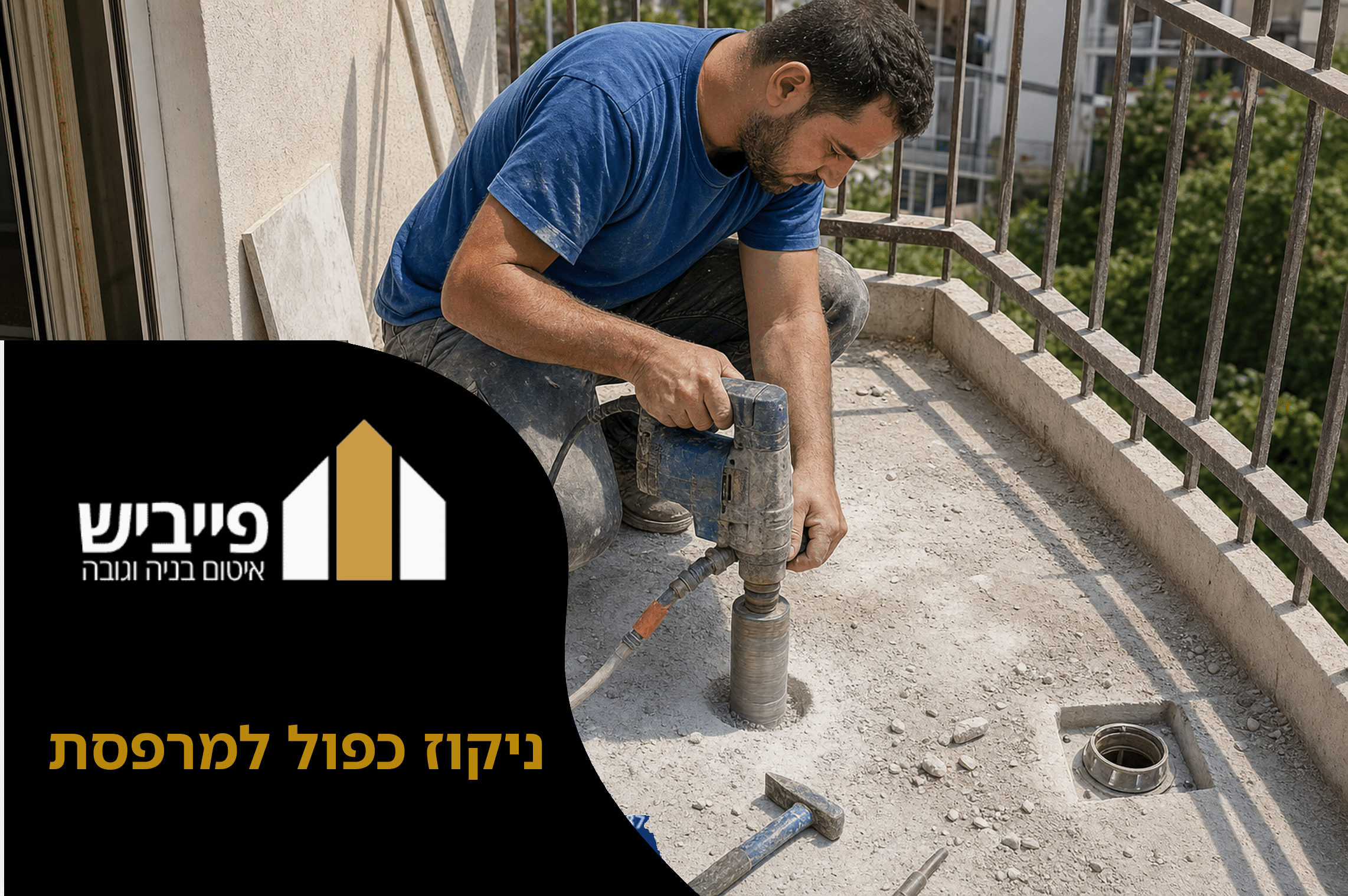 ניקוז כפול למרפסת מותקן במרפסת שטוחה עם שיפוע נכון לכיוון שני נקזים