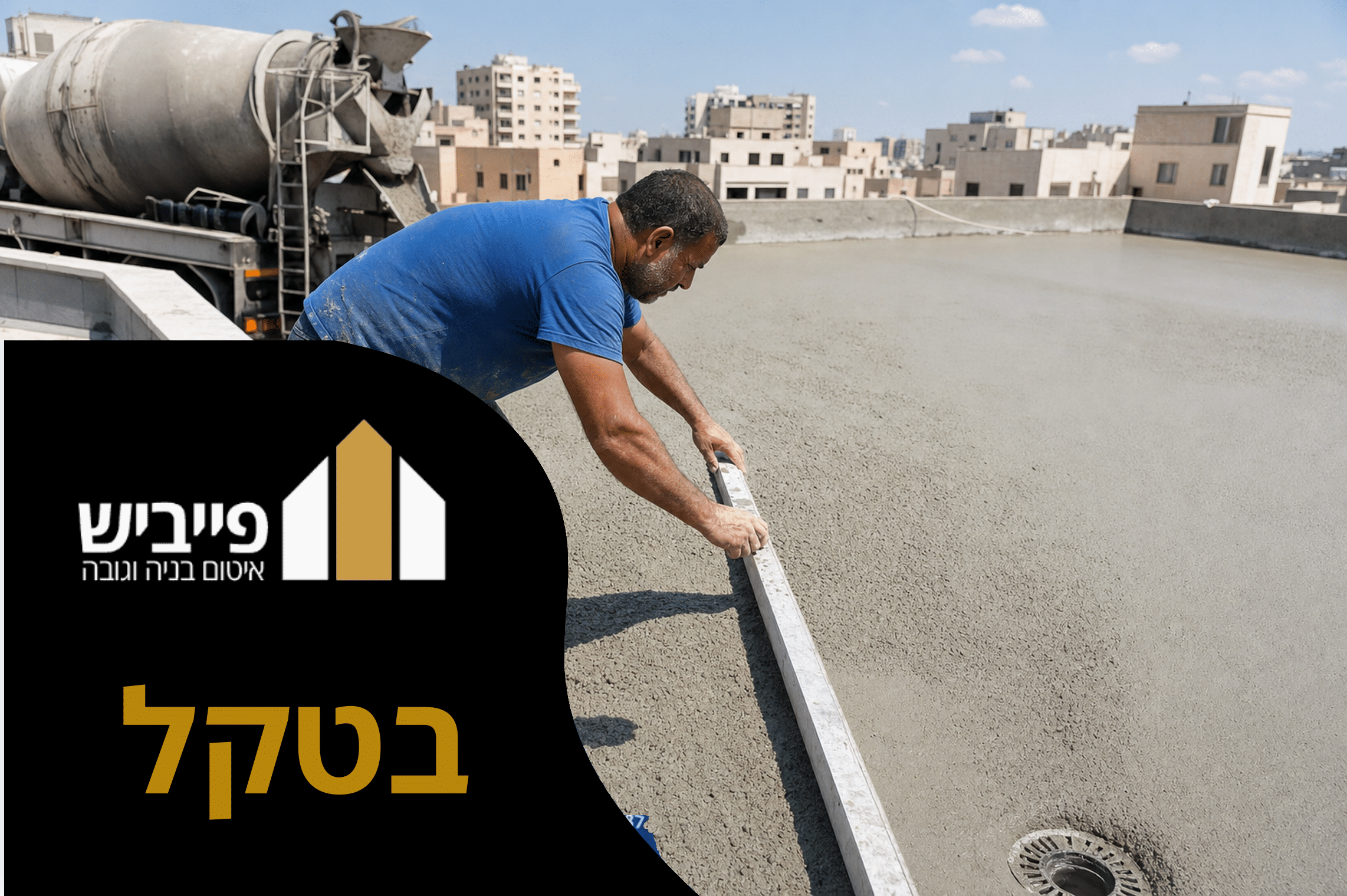 יציקת שכבת בטקל על גג שטוח ליצירת שיפוע ניקוז — פייביש איטום בנייה וגובה