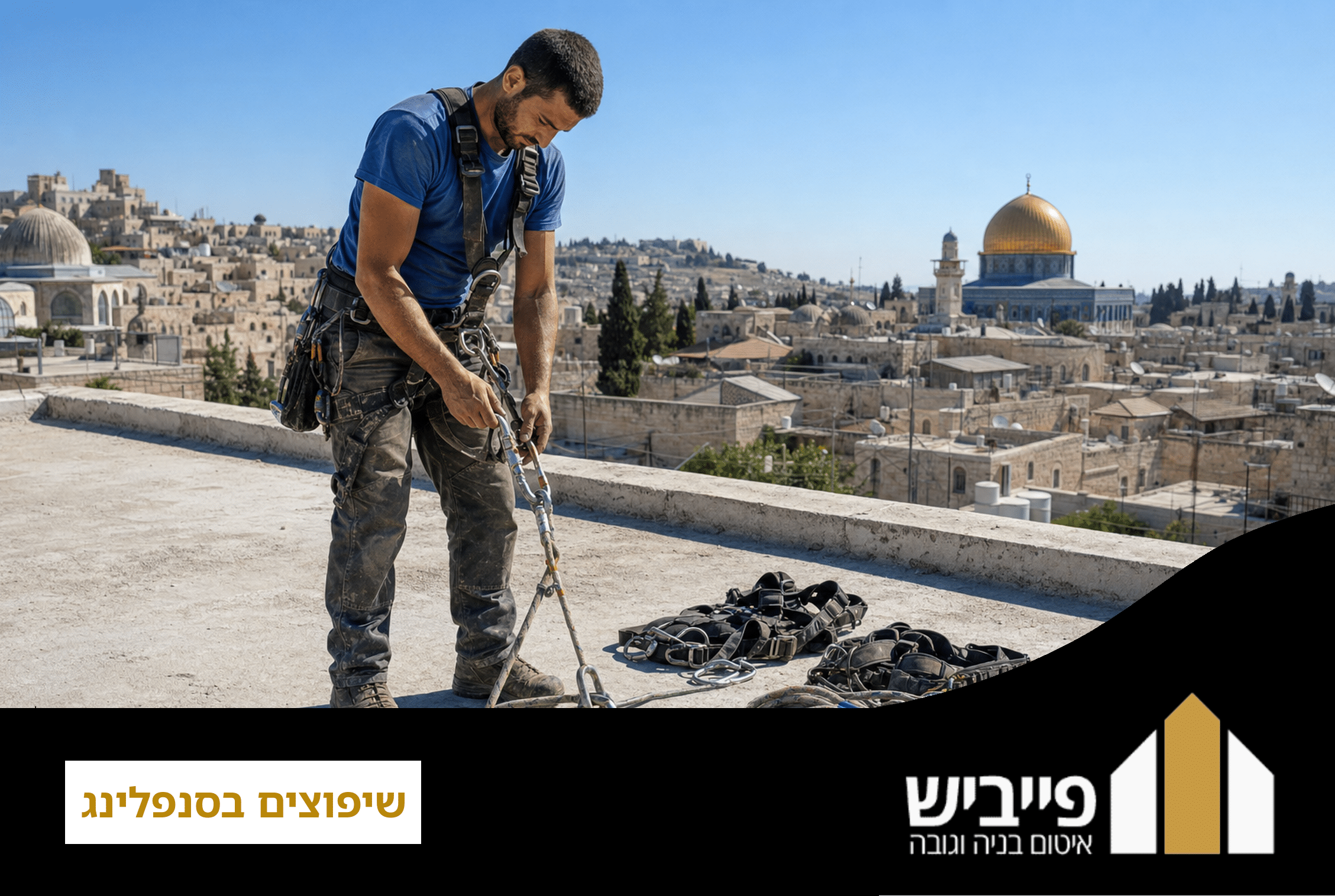 עבודת איטום וצביעה בשיפוצים בסנפלינג על קיר חיצוני גבוה ללא צורך בפיגום מסורתי