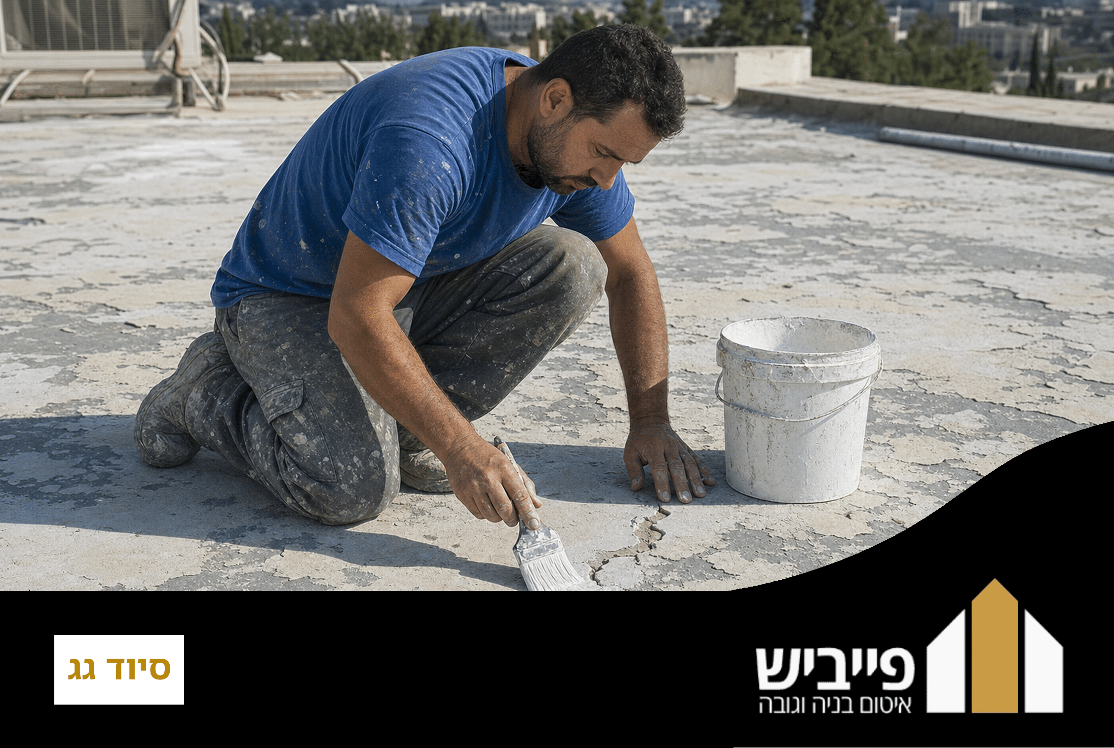 תהליך סיוד גג בגלילה ידנית על משטח בטון מוכן, עם שכבת בסיס אחידה להגנה ארוכת טווח