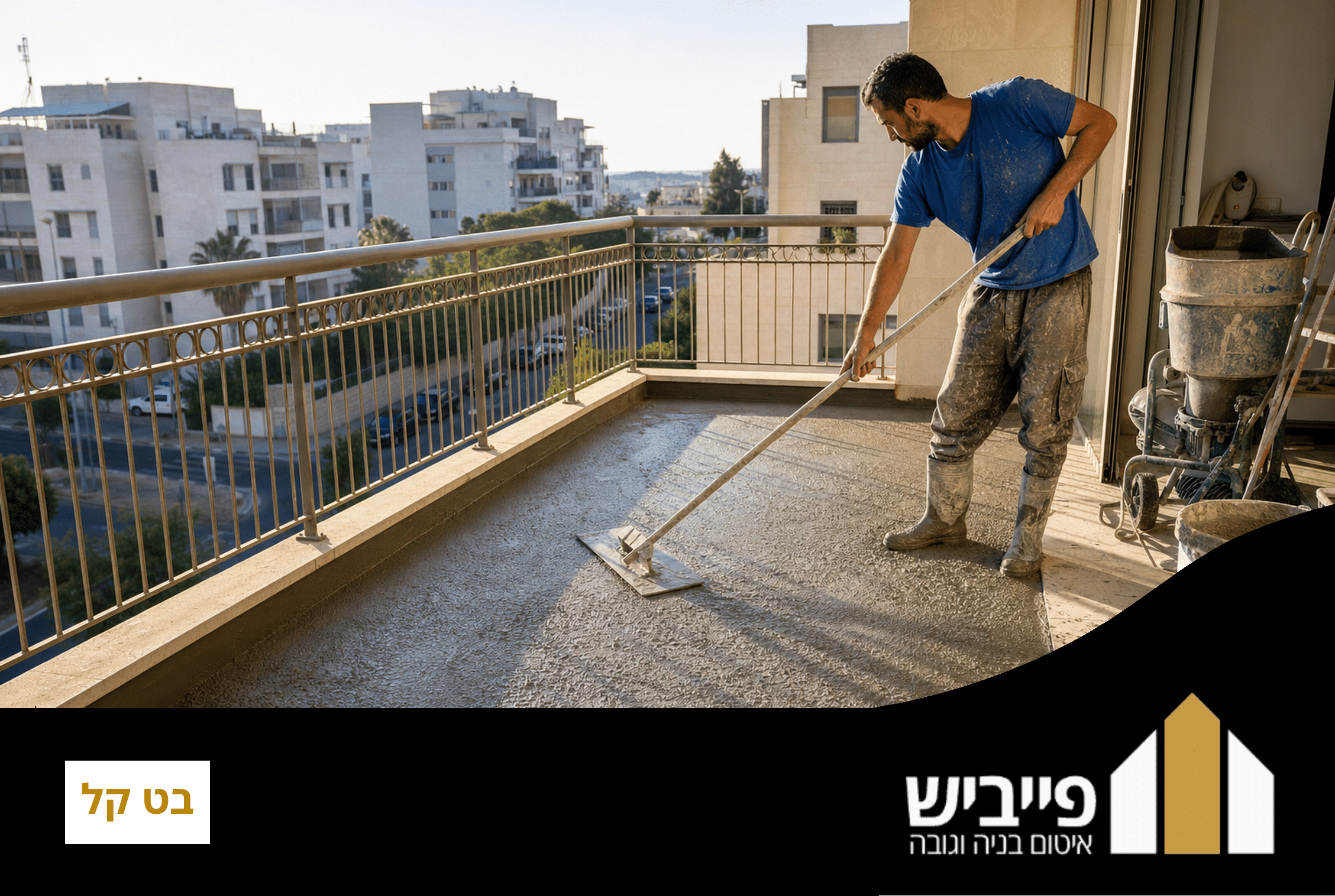 שכבת בט קל מוכנה לאיטום — בטון קל עם שיפוע אחיד לכיוון המרזב