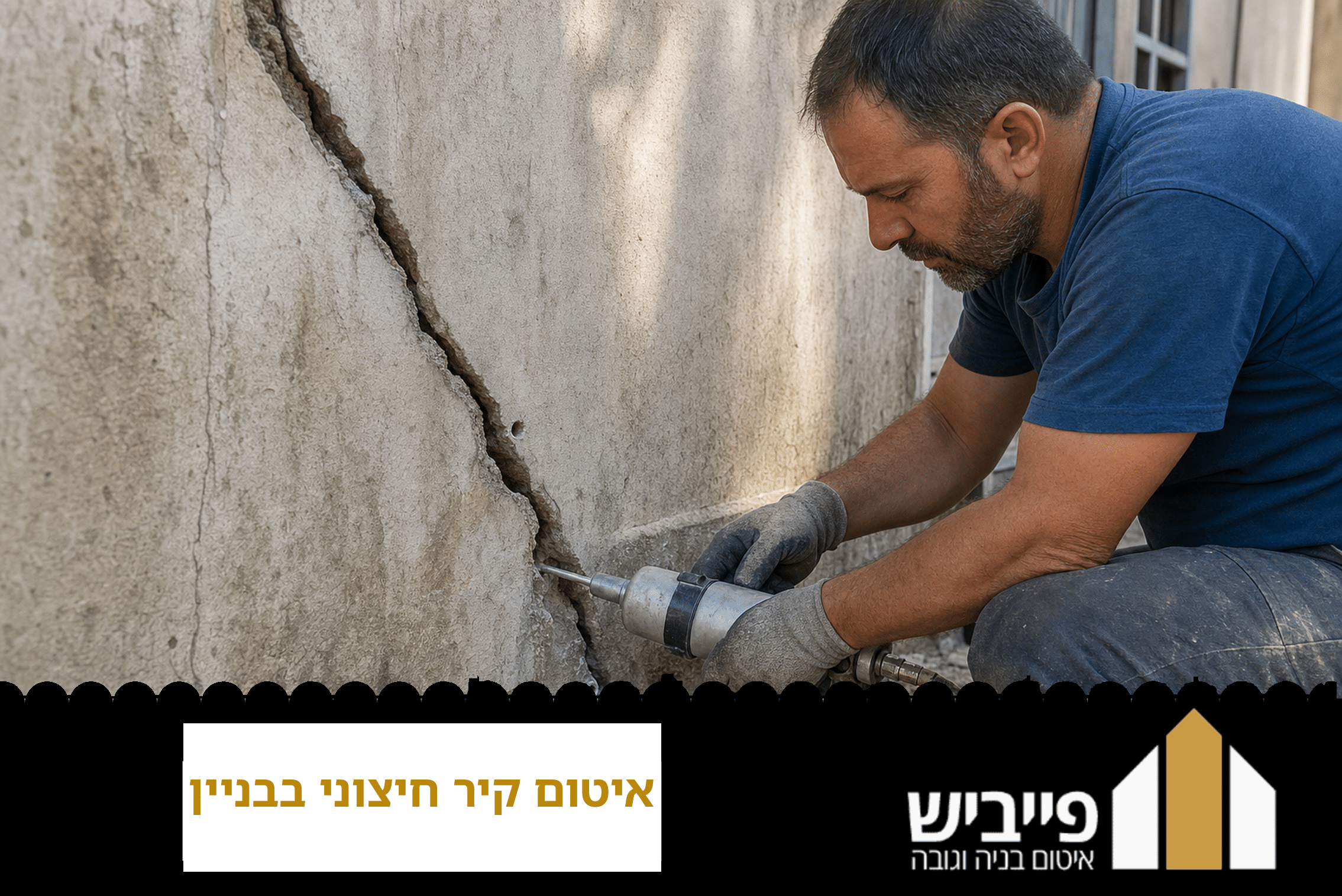 עבודת סנפלינג לאיטום קיר חיצוני בבניין רב קומות, קבלן מוסמך יורד על חבלים לטיפול בחזית המבנה