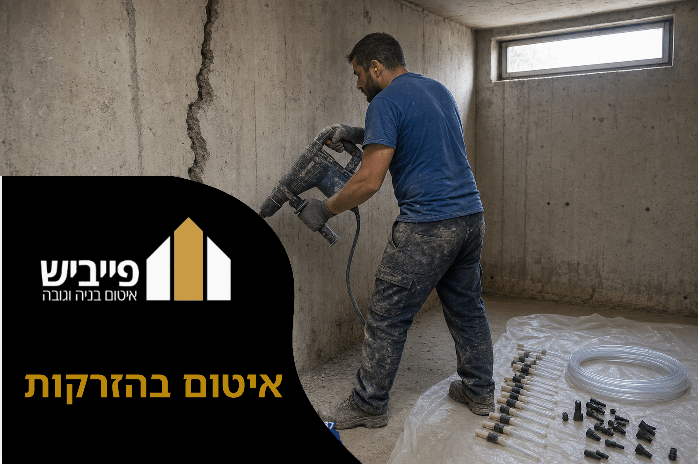ציוד מקצועי להזרקת פוליאוריטן בסדקים לאיטום מלא נגד חדירת מים — פייביש קבלן רשום 38555
