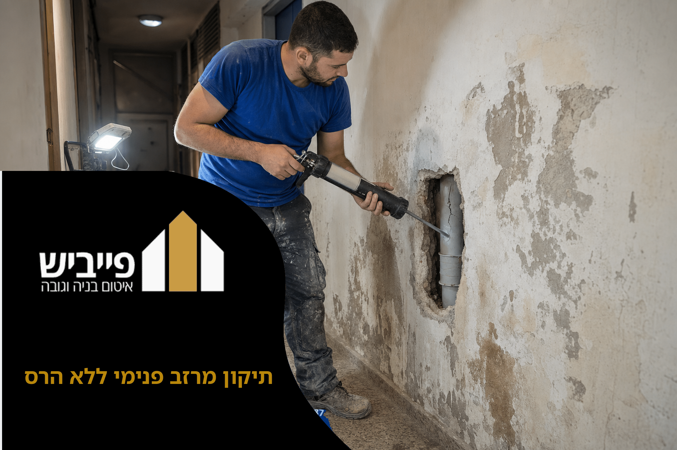 תוצאת תיקון מרזב פנימי ללא הרס לאחר הזרקת שרף ואיטום, מערכת מתנקזת תקינה ללא נזילות, פייביש