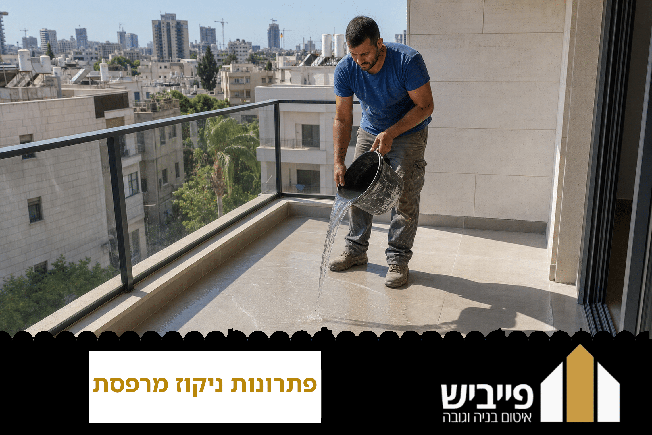 התקנת סיפון ניקוז מרכזי במרפסת כחלק מפתרונות ניקוז מרפסת מקצועיים, עבודת שטח בביצוע