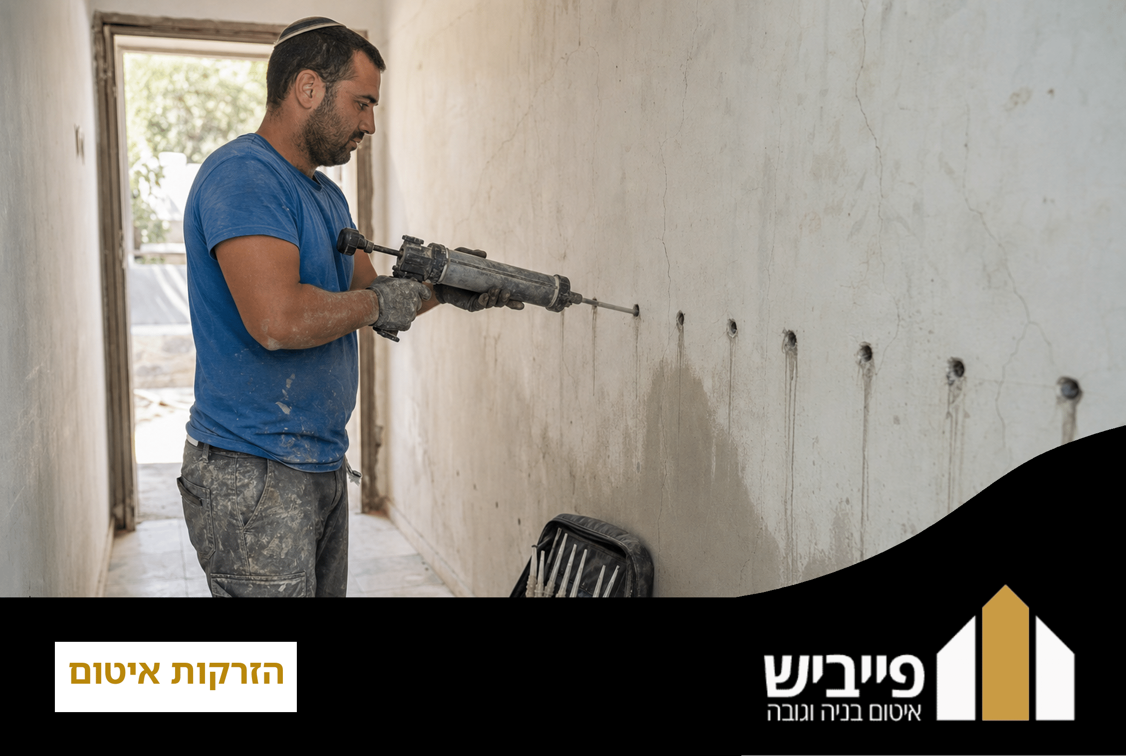תהליך הזרקות איטום מקצועי במרתף רטוב — מזרק בלחץ גבוה וחומר מתפח לאטימה מלאה