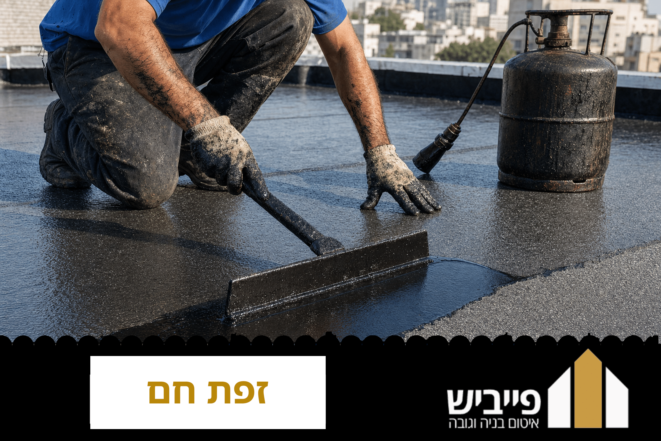 גג שטוח אטום בזפת חם עם שכבה כפולה ועובי אחיד, פייביש איטום בנייה וגובה