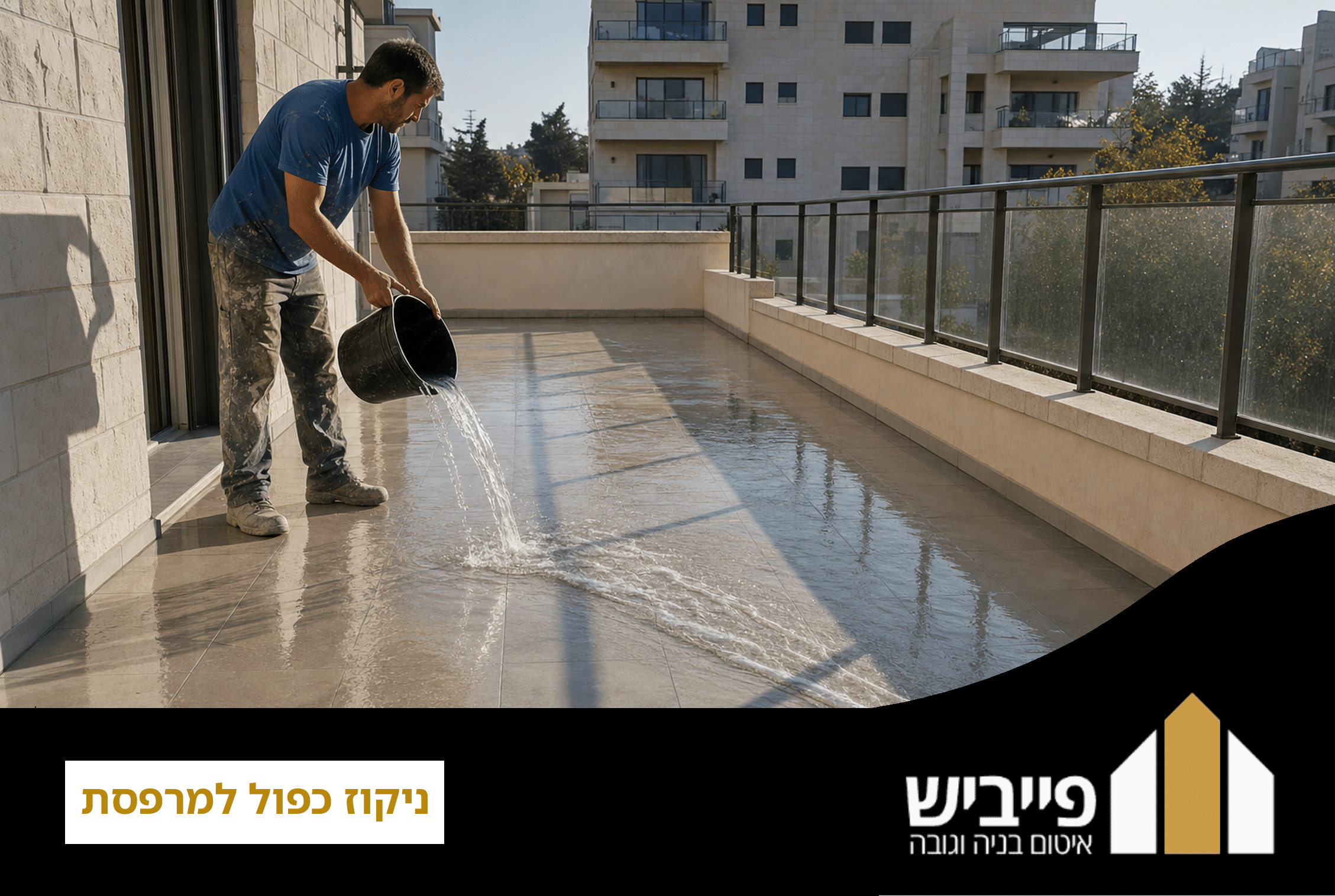 מערכת ניקוז כפול במרפסת מרוצפת עם שני נקזים אלכסוניים המבטיחים ניקוז מושלם של מים