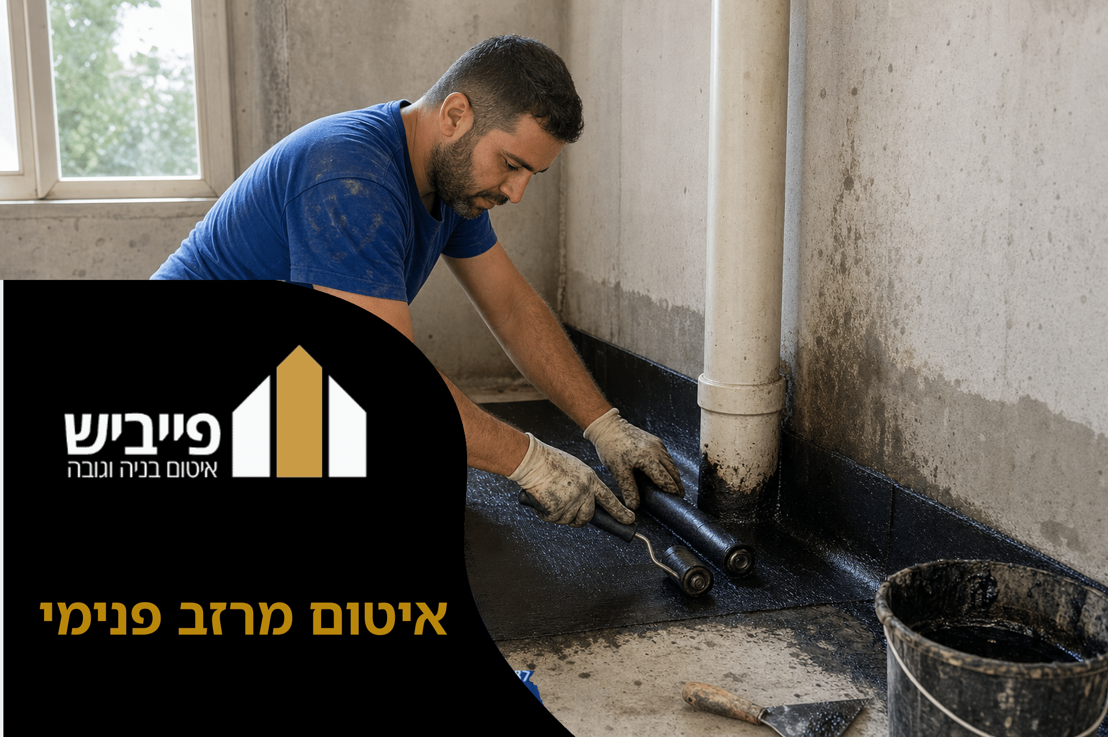 מערכת מרזב פנימי אטומה בשכבות יריעות ביטומניות בתוך קיר מבנה, איטום מקצועי בירושלים