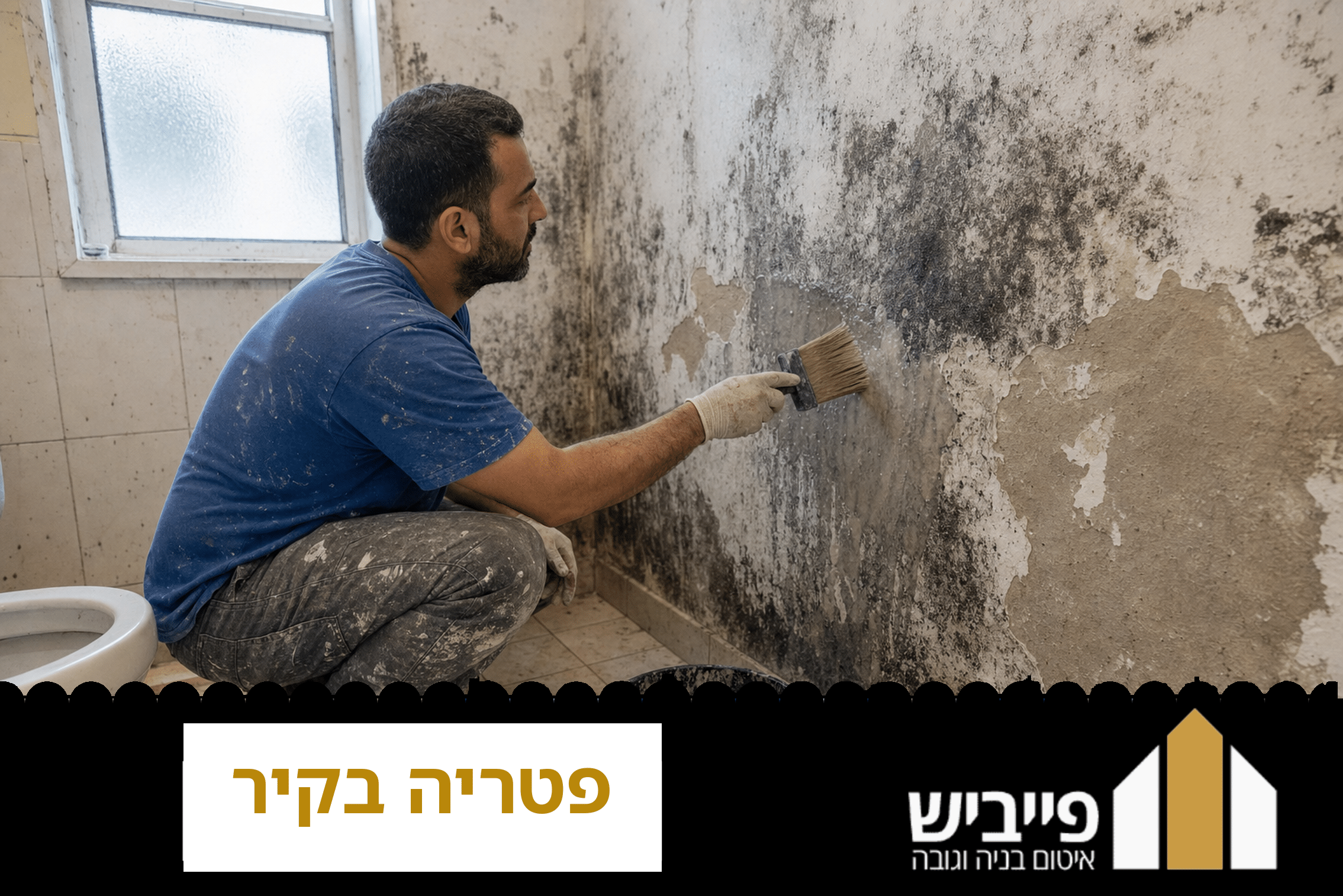 טיפול בפטריה בקיר — מומחה מבצע ניקוי ואיטום של קיר נגוע לחות ועובש, פייביש איטום בנייה וגובה