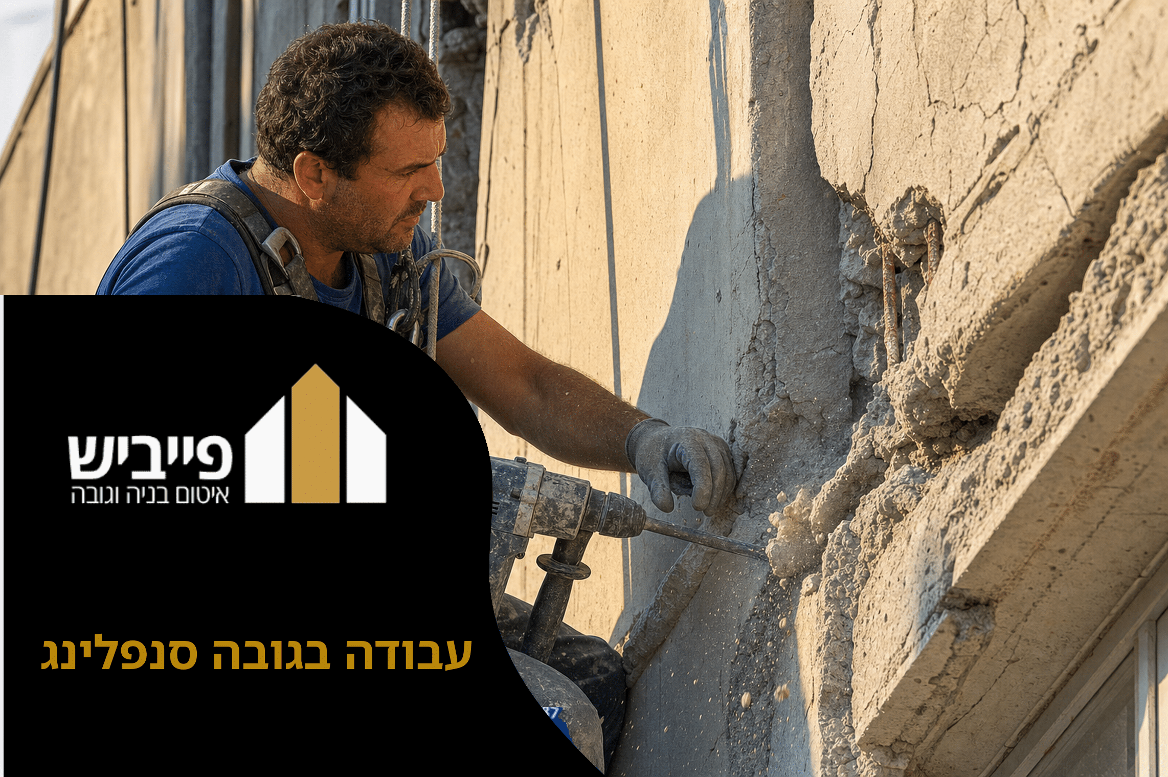 עבודה בגובה סנפלינג על חזית בניין רב קומות עם חבלים תקניים וציוד בטיחות מלא לביצוע איטום ותיקונים