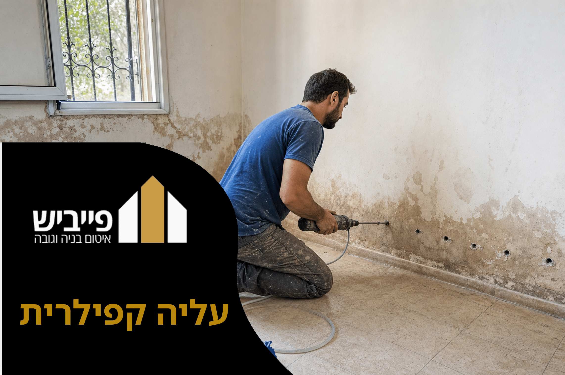 טיפול בעליה קפילרית באמצעות הזרקת איטום לקיר בטון — קבלן פייביש בעבודה בבית פרטי