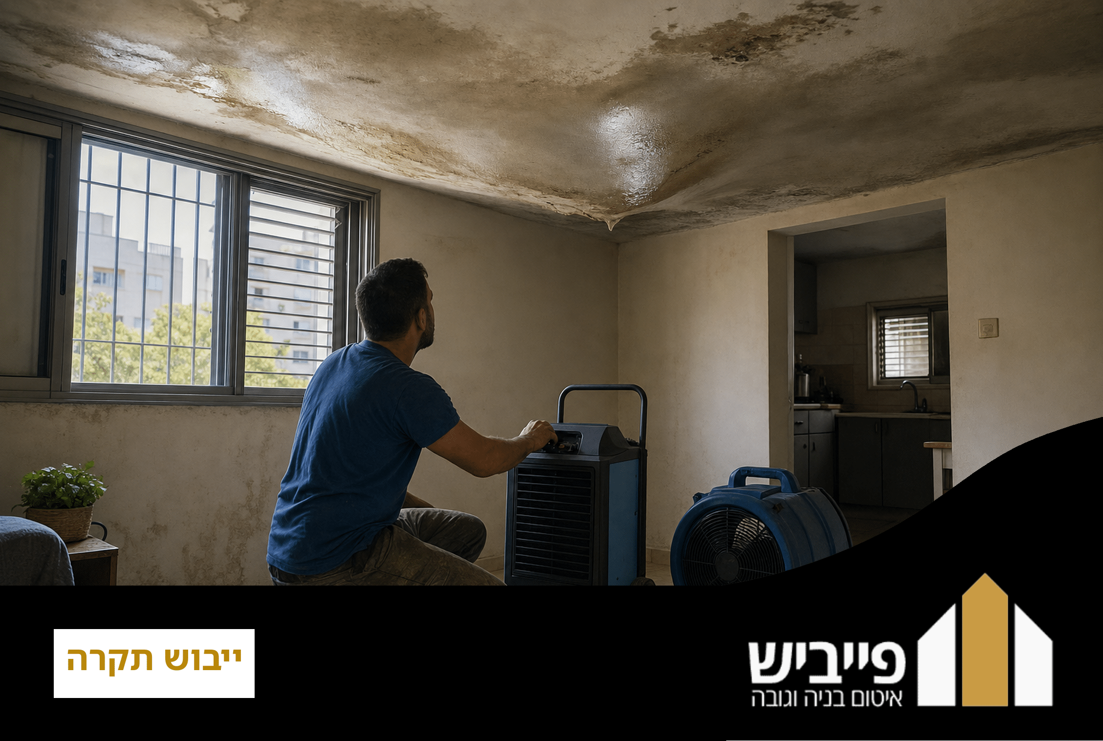 מפוח תעשייטי ומסיר לחות לייבוש תקרה מואץ בפרויקט של פייביש איטום בנייה וגובה