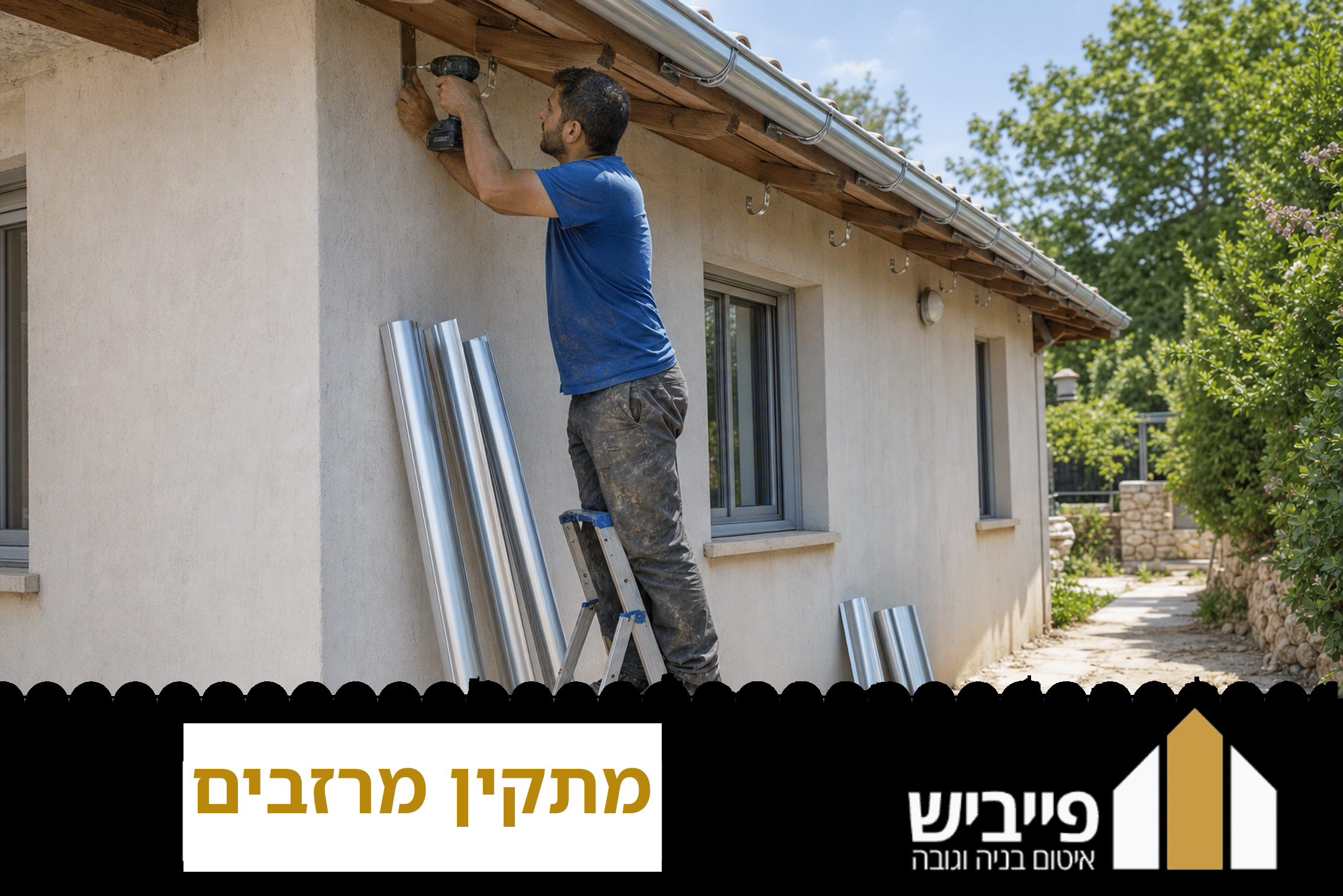 מתקין מרזבים מקצועי מבצע התקנת מערכת ניקוז במרזב אלומיניום לבית פרטי בירושלים