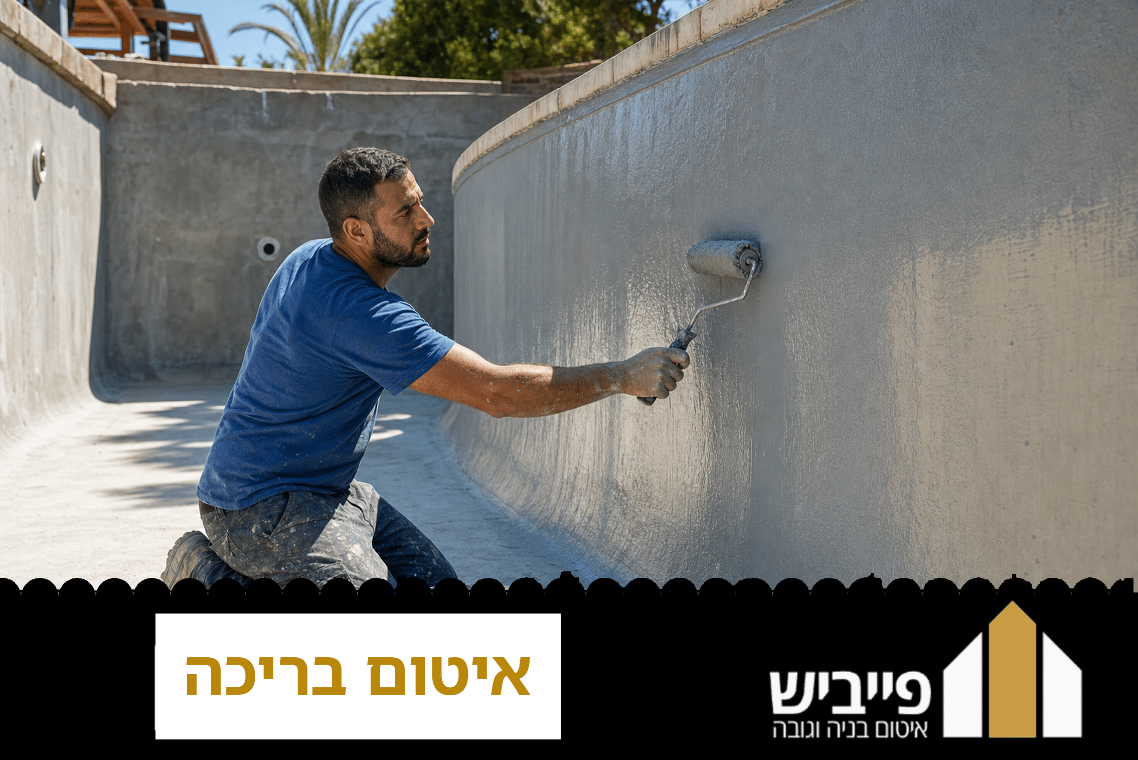 איטום בריכה בפוליאוריטן עם שכבות אחידות ומשטח חלק, ביצוע מקצועי על ידי פייביש איטום בנייה וגובה