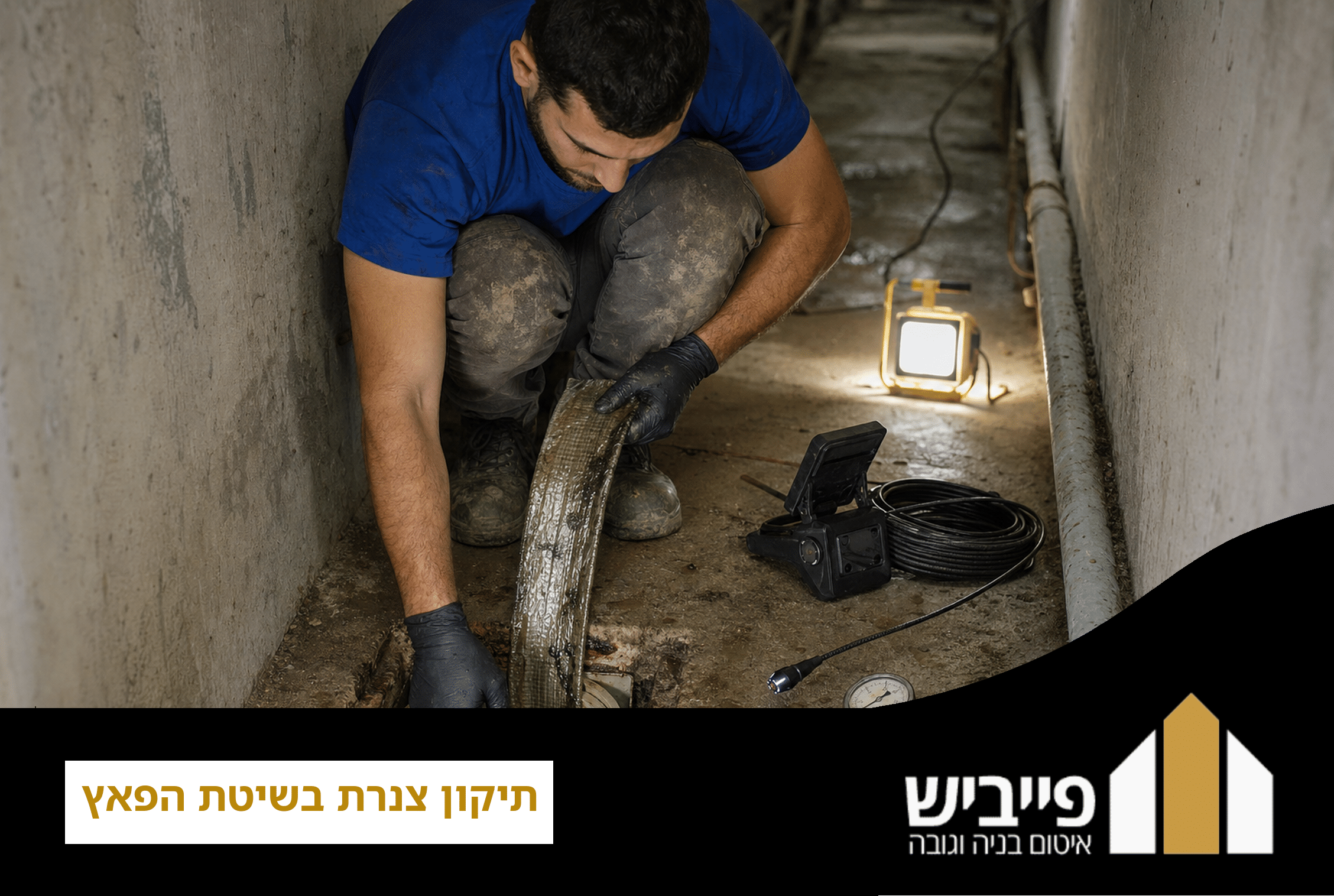 צינור עם פאץ פנימי בשיטת CIPP לאחר התקשות שרף אפוקסי, פתרון איטום ללא פירוק רצפה — פייביש איטום בנייה