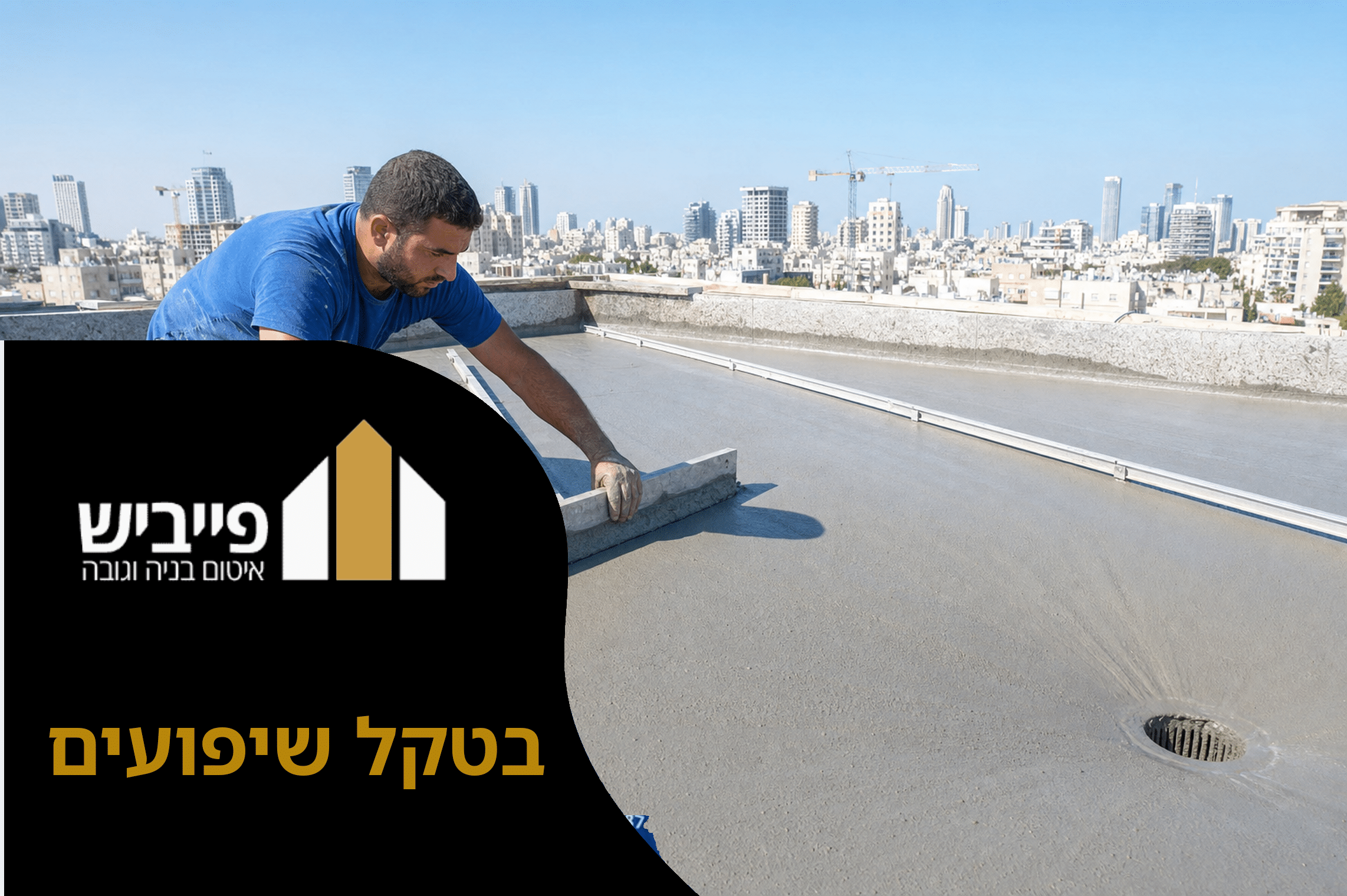 בטקל שיפועים על גג שטוח עם פסי הנחיה — יציקת בטון קל לניקוז מים