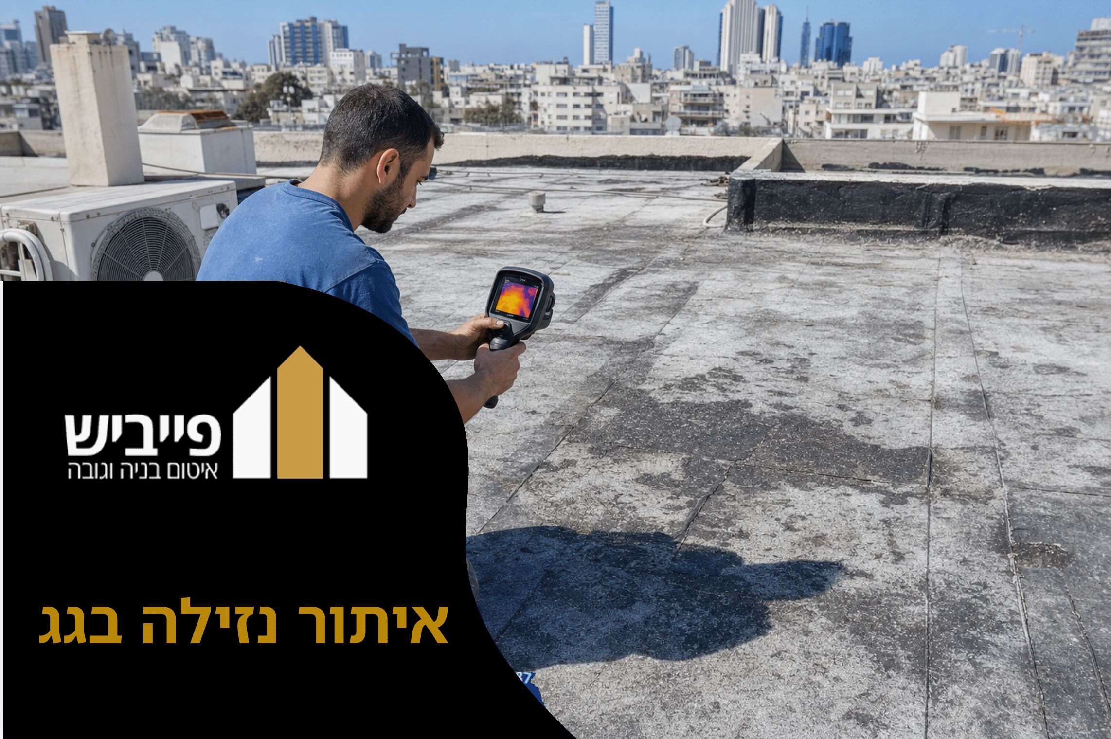 מצלמה תרמית מזהה נזילה בגג בטון שטוח באמצעות הדמיית חום ולחות