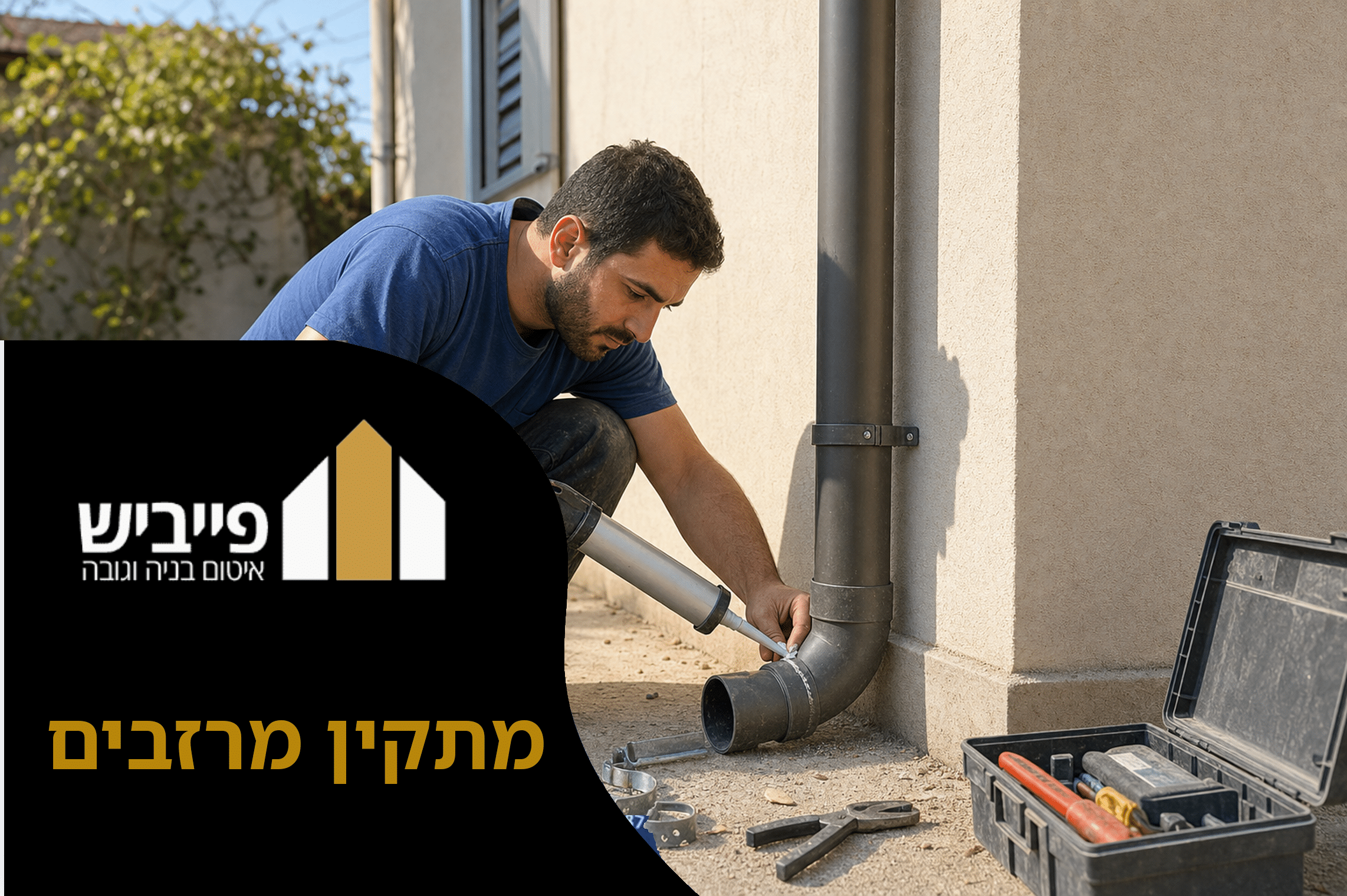 מערכת מרזבים חדשה מותקנת עם שיפוע נכון וצינור ניקוז מחובר על ידי מתקין מנוסה מפייביש