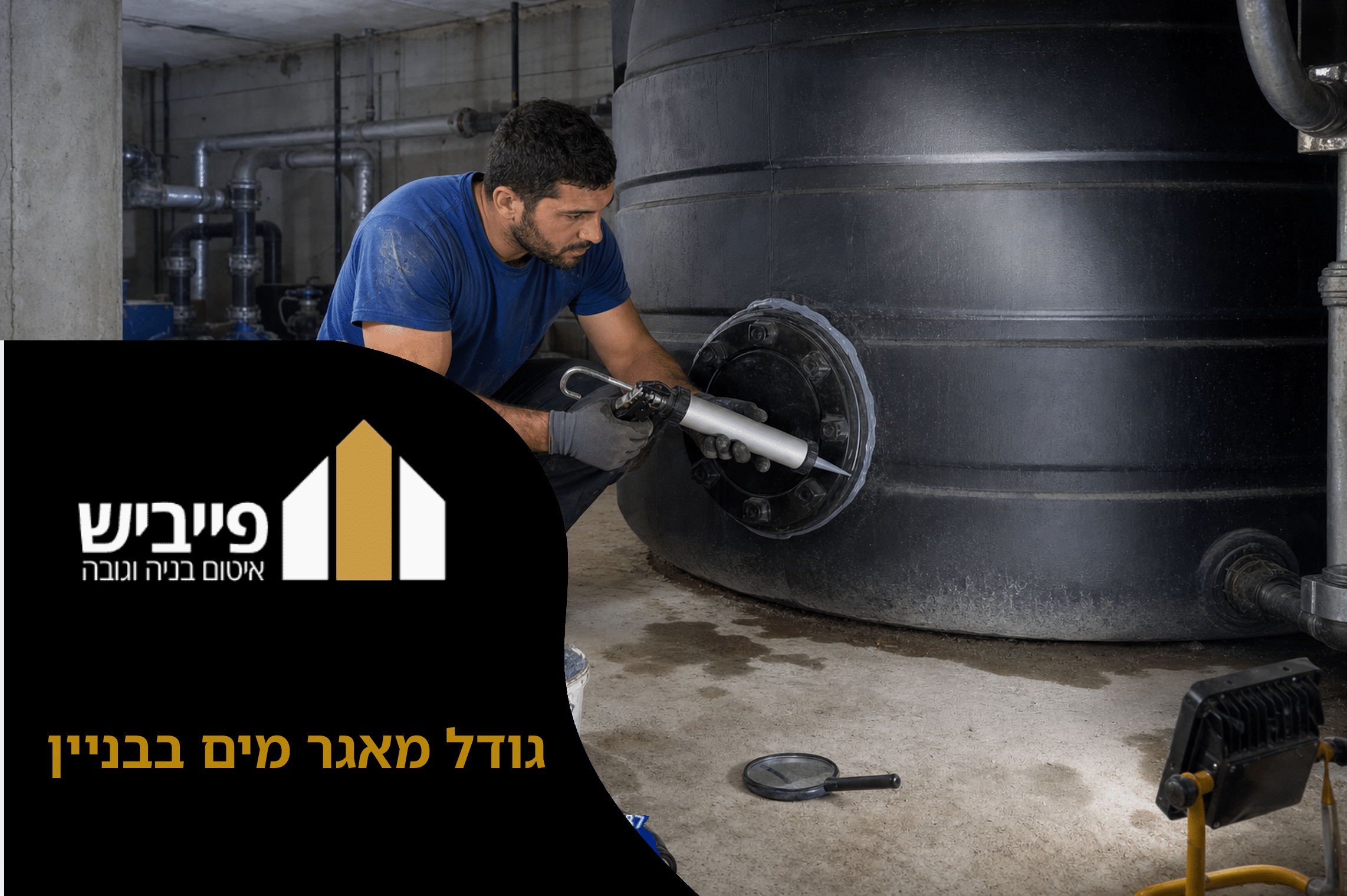 מהנדס בודק גודל מאגר מים בבניין ומודד נפח מים לפי תקן ישראלי למגורים
