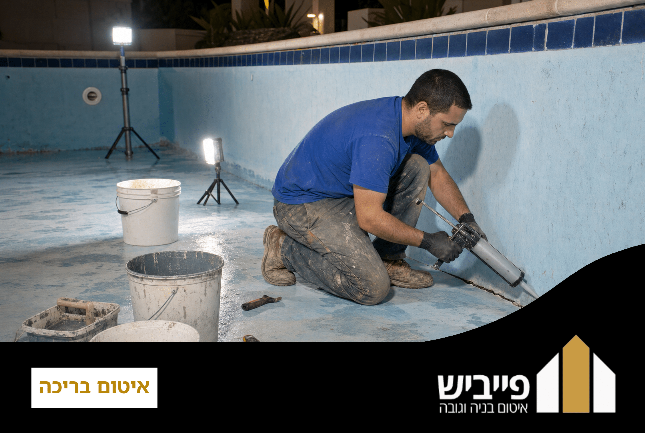 תהליך איטום בריכה כולל הכנת משטח וטיפול בסדקים, קבלן מוסמך מבצע עבודת איטום בריכה בעזרת חומרים מאושרים
