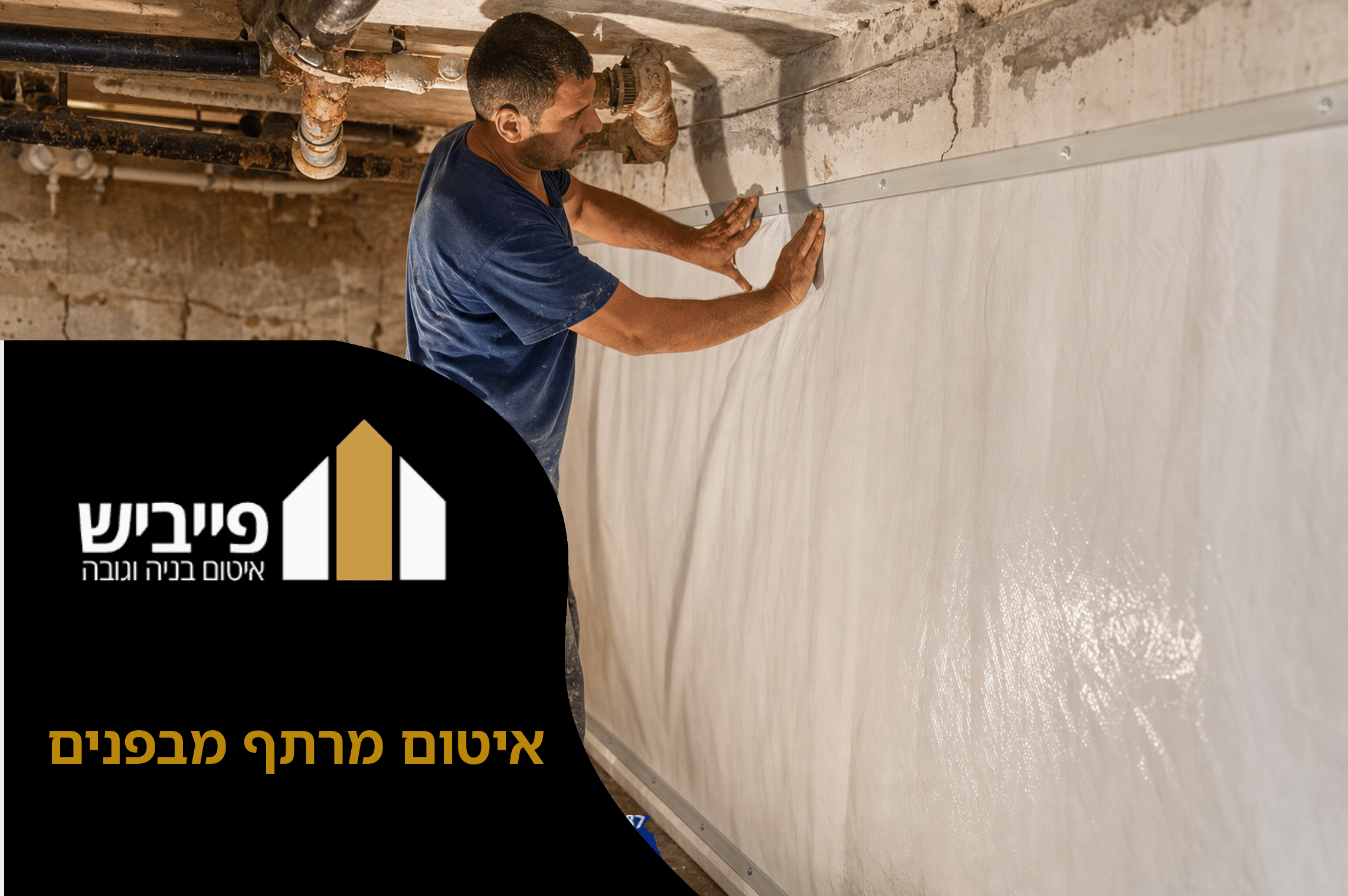 קבלן מבצע איטום שלילי במרתף עם יריעות PVC למניעת חדירת מים ולחות, פייביש קבלן רשום 38555