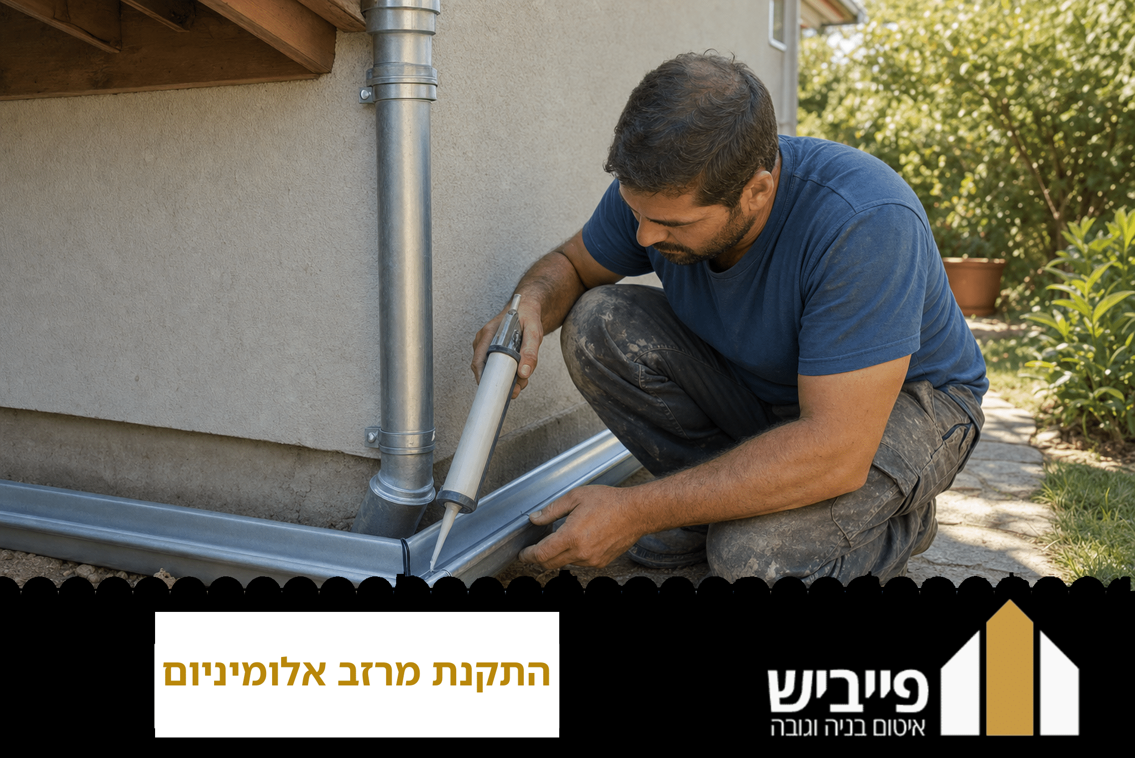 מרזב אלומיניום רציף בצבע לבן מותקן לאורך שפת הגג עם שיפוע מדויק לכיוון המוריד