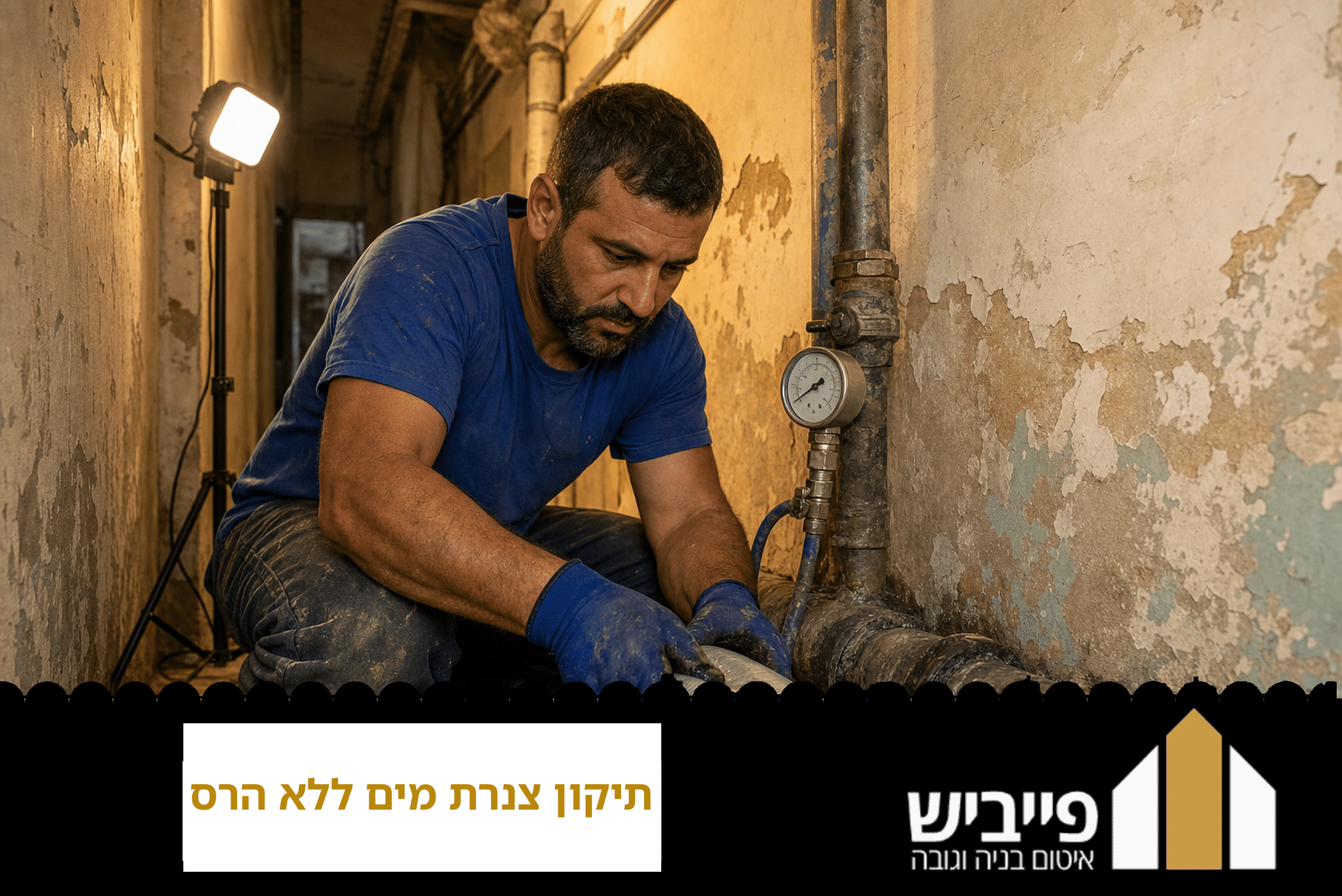 קבלן מוסמך מבצע תיקון צנרת מים ללא שבירת קירות באמצעות מצלמה תרמית והזרקת חומר איטום — שירותי פייביש