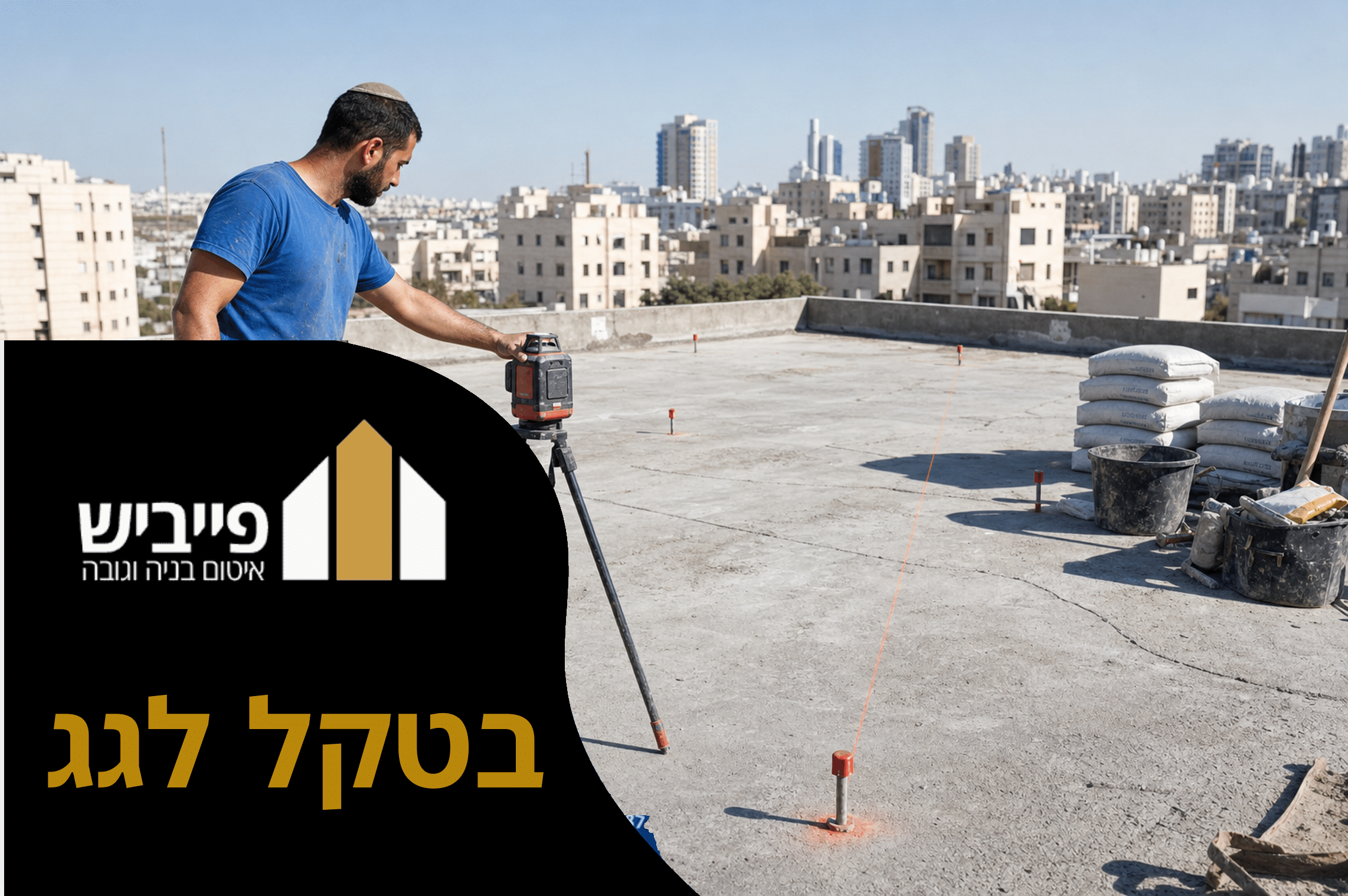 שכבת בטון קל (בטקל) על גג שטוח עם סימוני גובה ונקודות ניקוז לאיטום מושלם