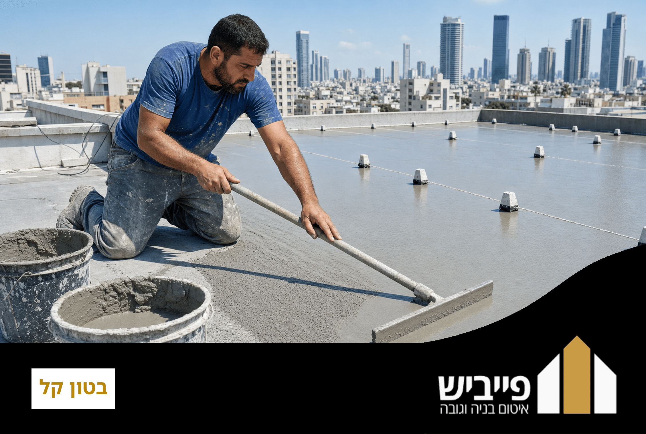יציקת בטון קל על גג שטוח ליצירת שיפוע לניקוז מים