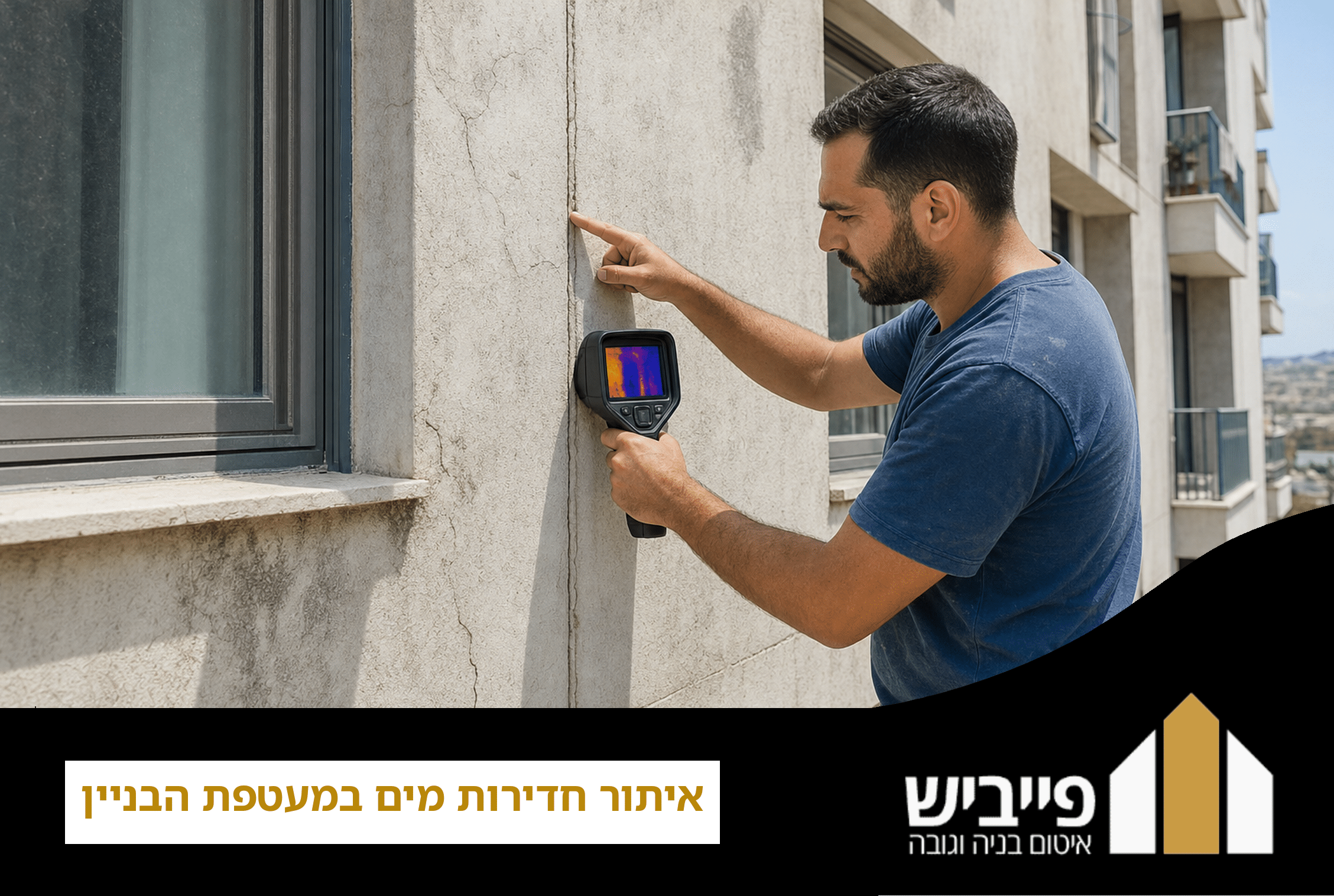 מצלמה תרמית מזהה חדירות מים במעטפת בניין על ידי הצגת הבדלי טמפרטורה בקיר חיצוני, פייביש איטום