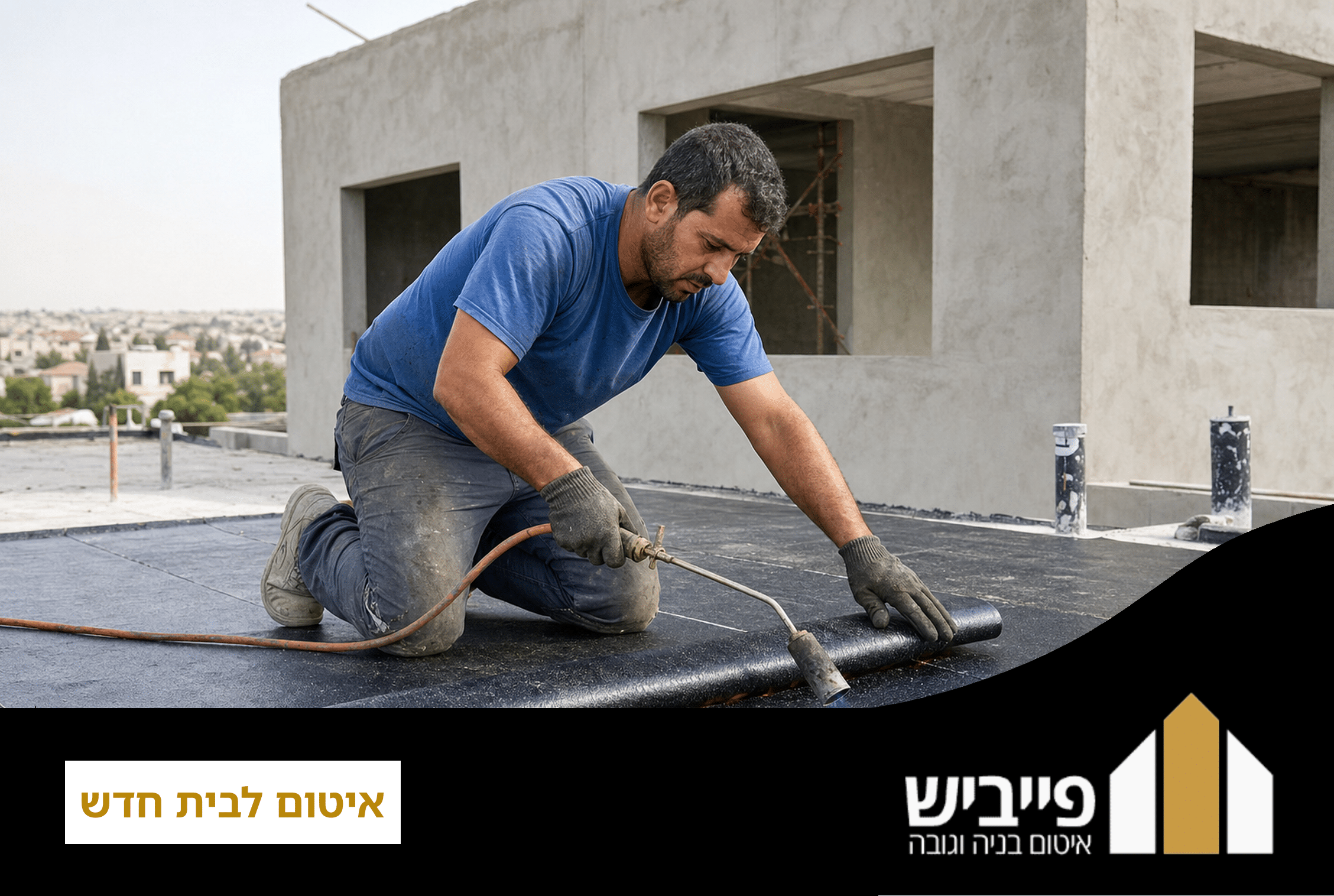 קבלן מוסמך מבצע איטום לבית חדש על גג שטוח עם יריעות ביטומניות איכותיות