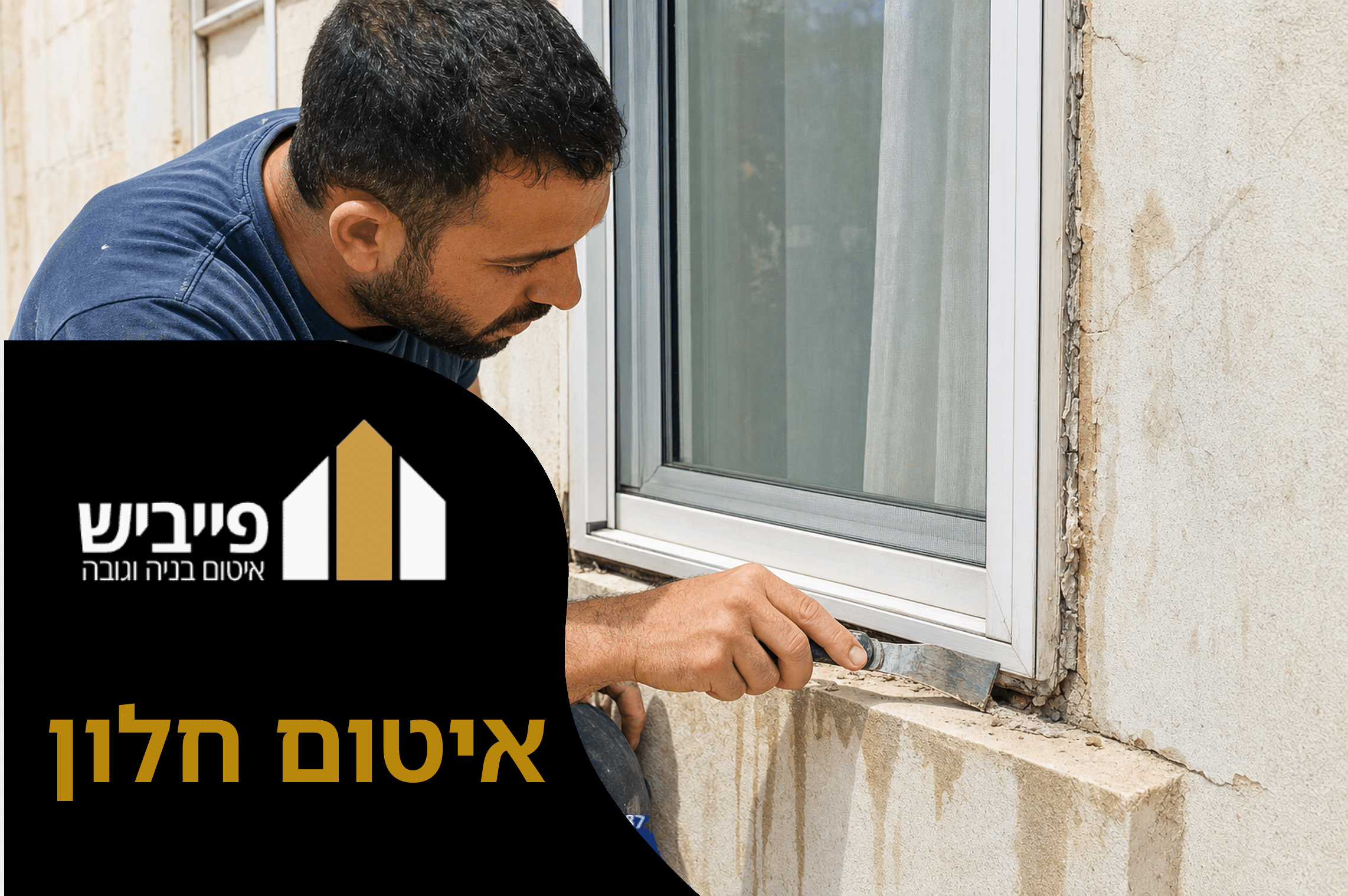 איטום חלון מקצועי בסיליקון אקרילי על ידי פייביש, מונע חדירת מים ועובש