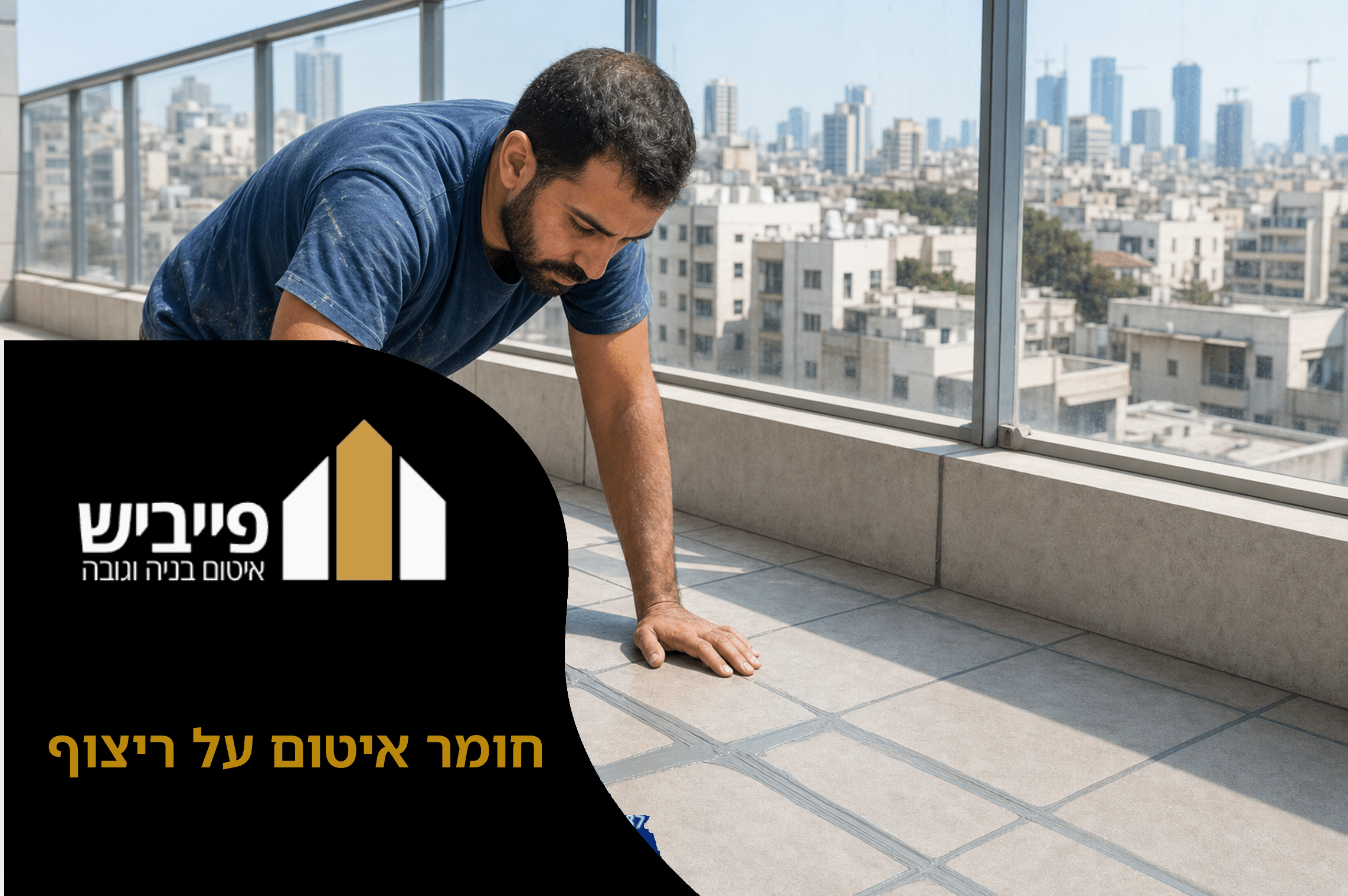 מריחת חומר איטום פוליאוריטן על ריצוף מרפסת חיצונית, שכבה אחידה מעל פוגות אריחים