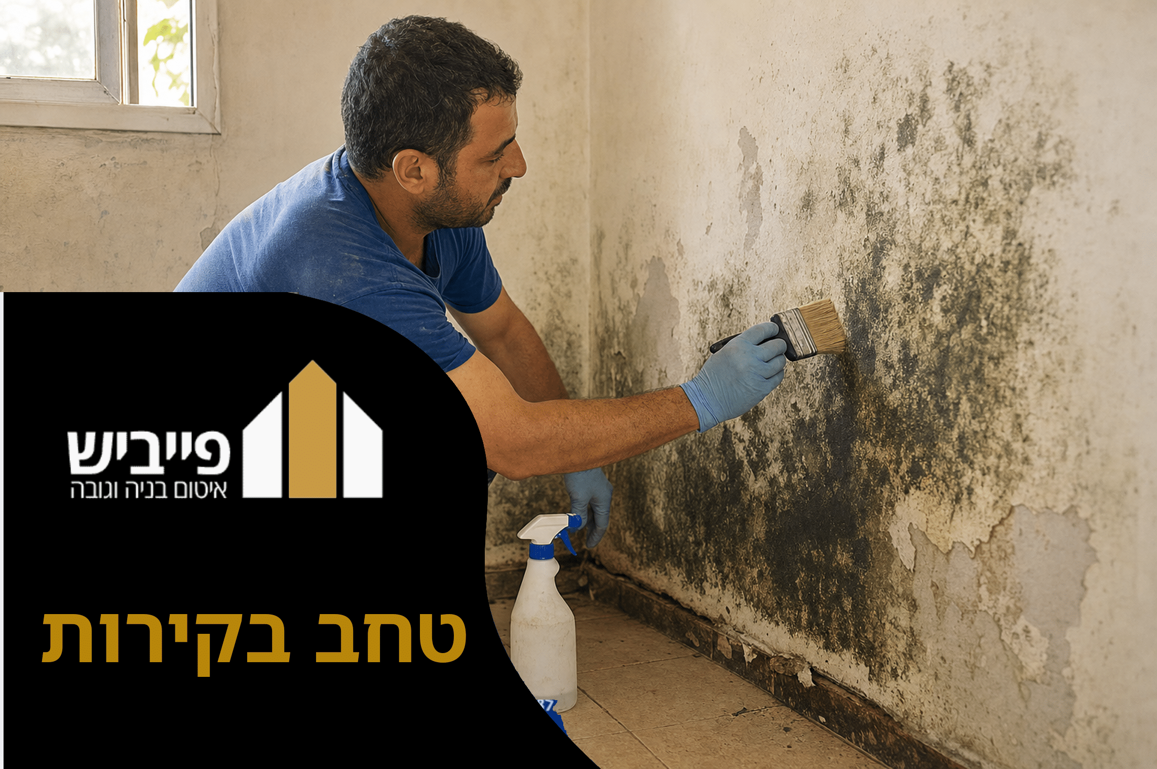 טחב ירוק על קיר פנימי לבן בבית מגורים עם כתמי לחות ונזילה