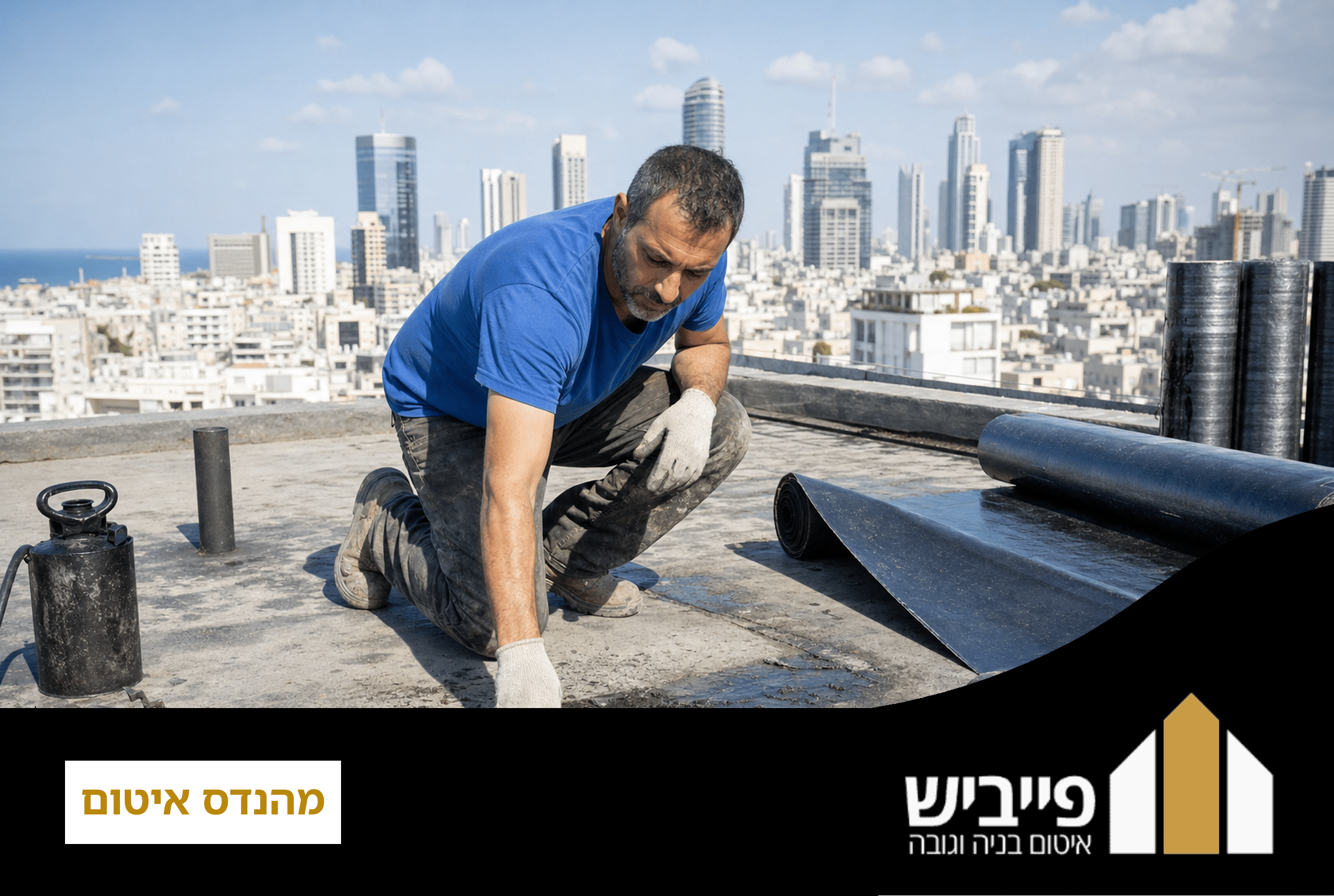 מהנדס איטום מוסמך בודק גג שטוח לפני ביצוע עבודת איטום מקצועית