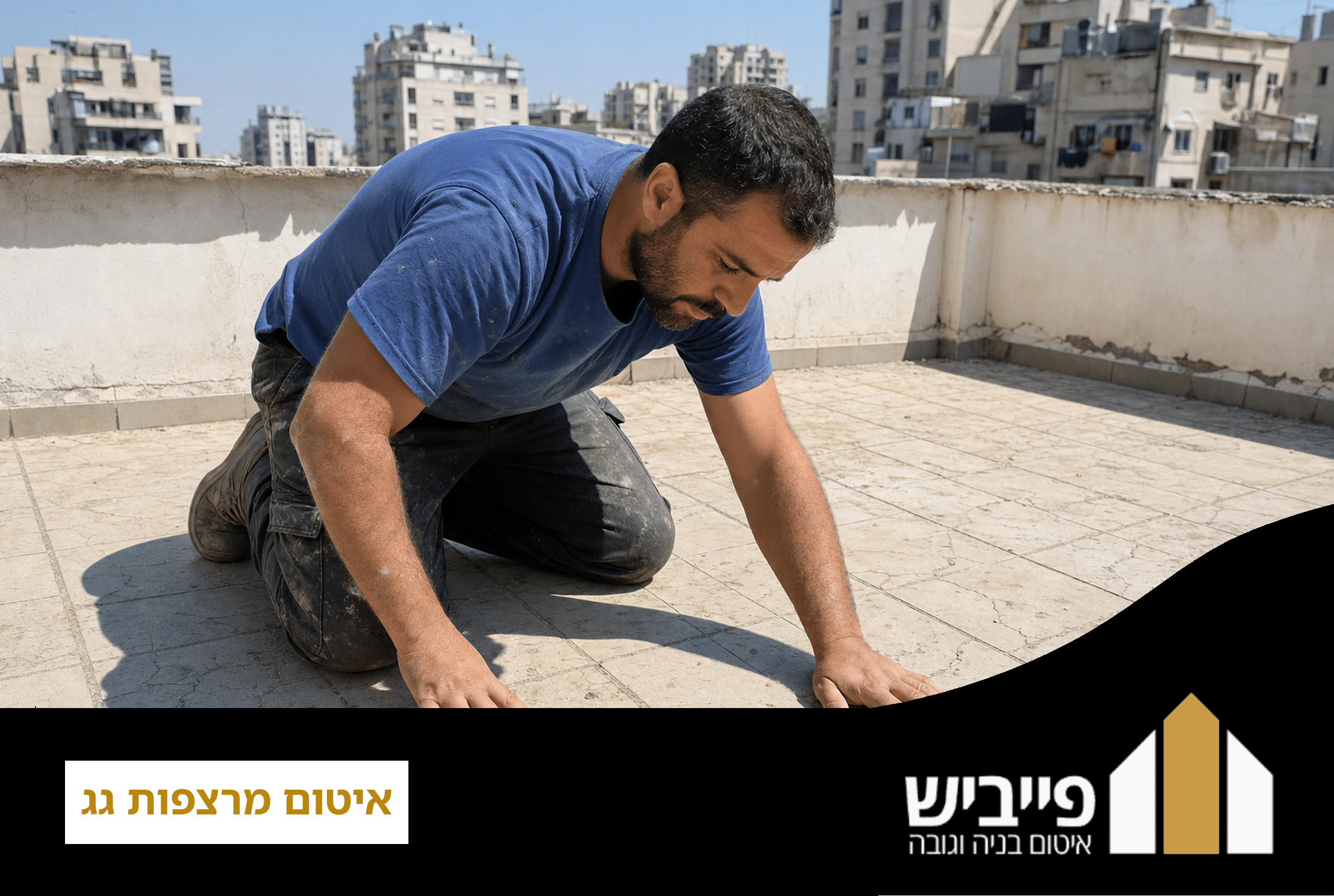 איטום מרצפות גג בשיטת יריעות ביטומניות על גג בניין מגורים