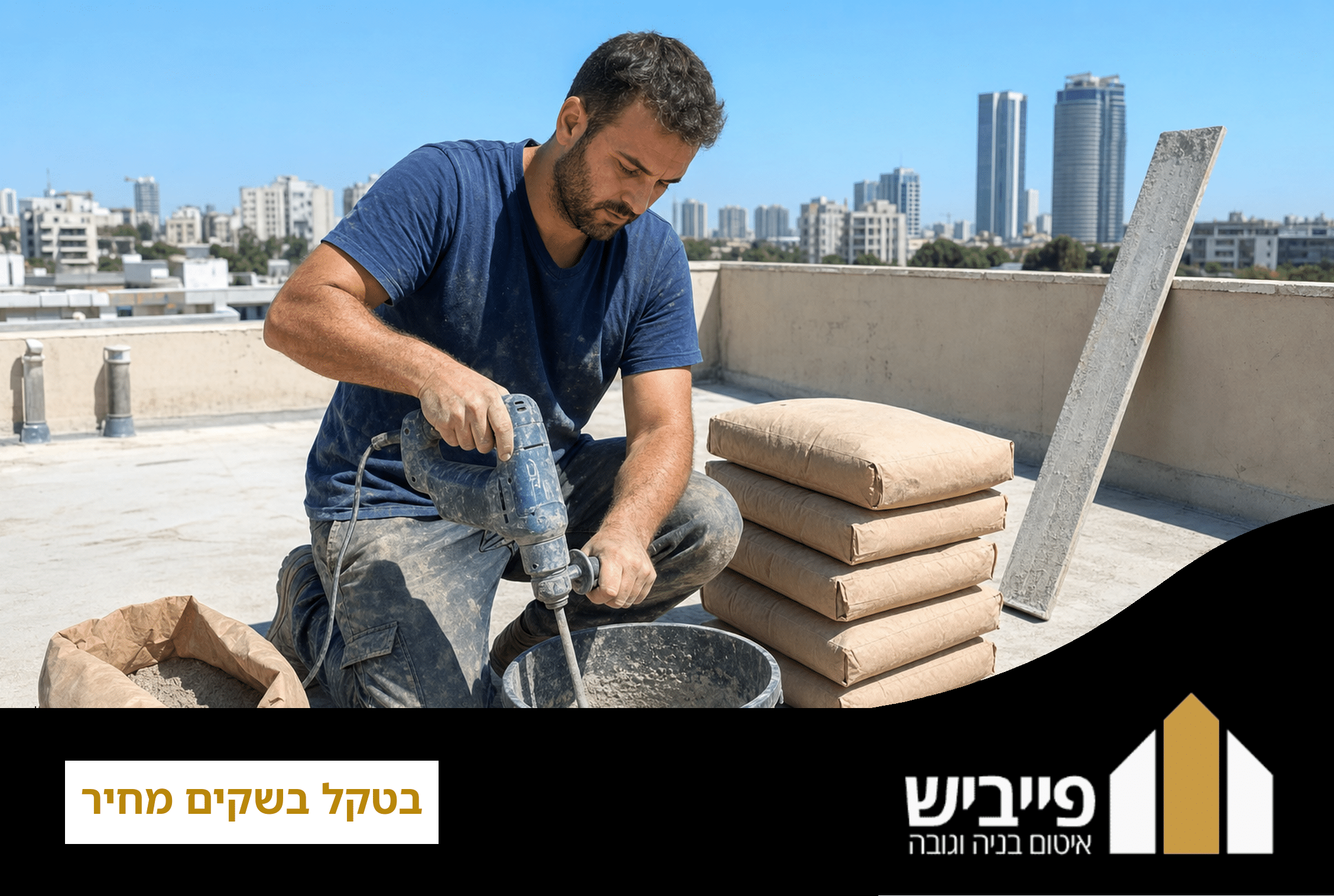 יציקת בטקל בשקים על גג שטוח ליצירת שיפוע ניקוז, בטקל בשקים מחיר למ