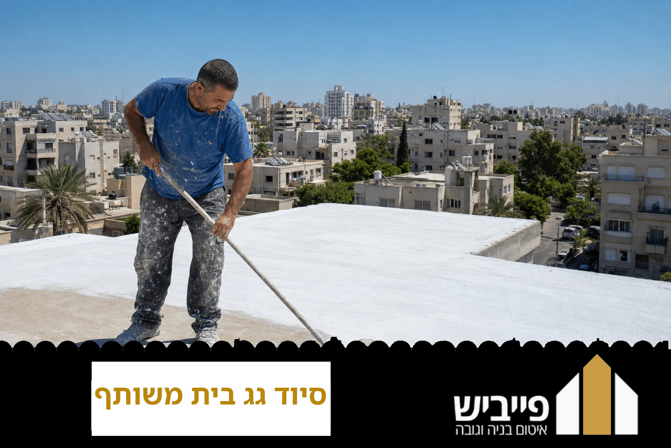 גג בית משותף מסויד בלבן עם שכבת הגנה איכותית המשקפת אור שמש וצוות פייביש מבצע עבודה מקצועית