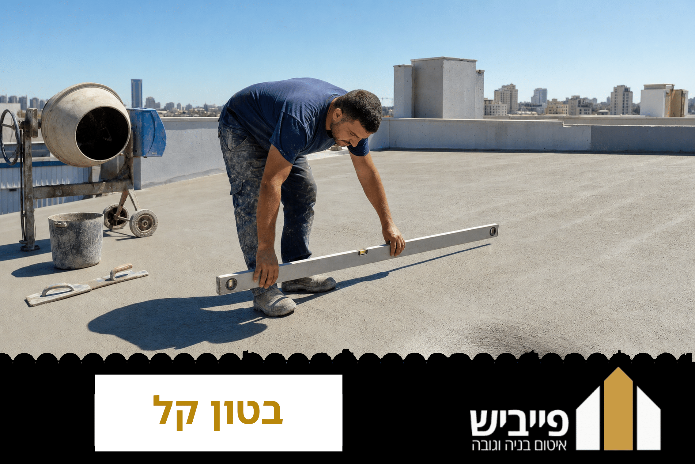 שכבת בטון קל מוחלקת על גג בטון לפני איטום